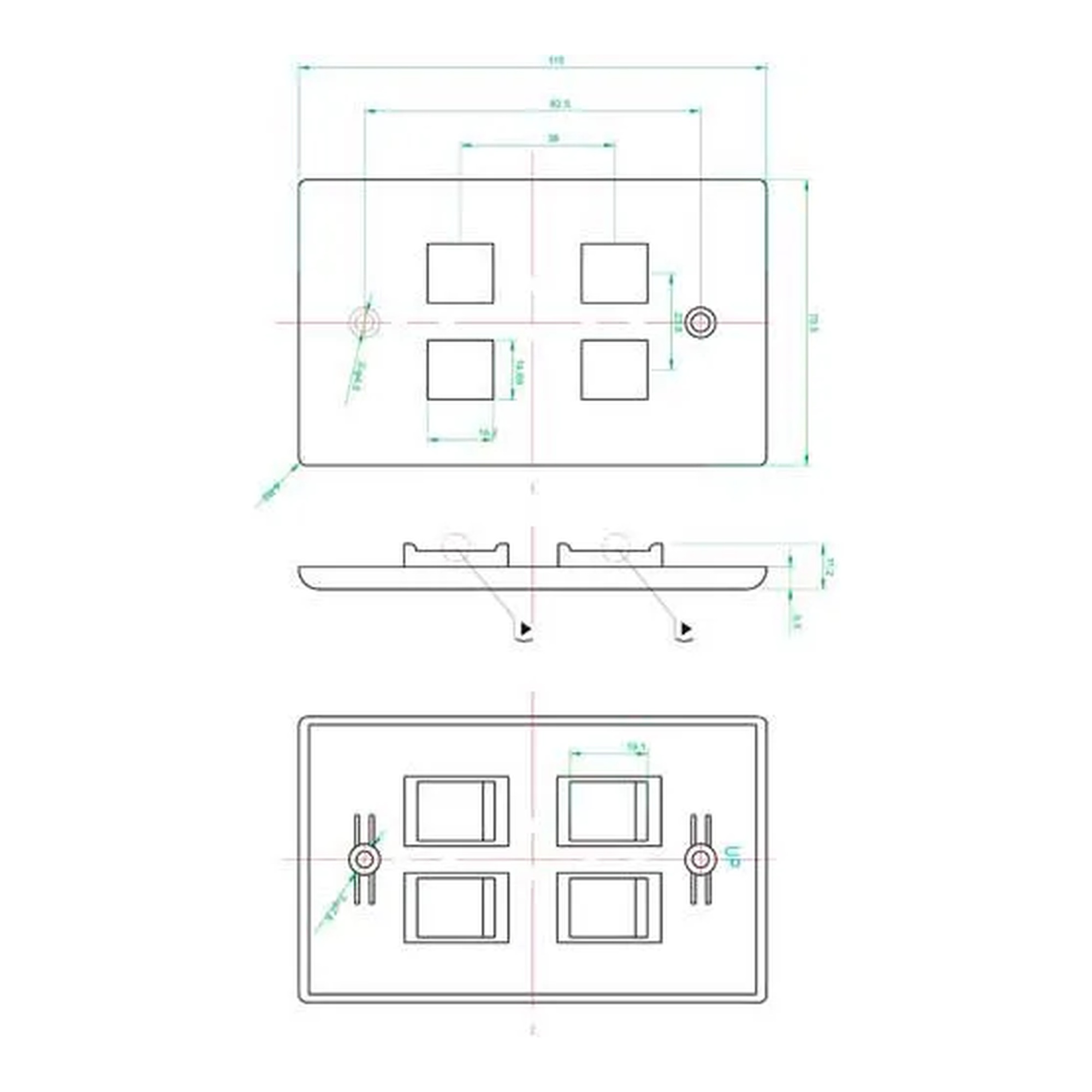 White flush-mount four-port keystone wall plate
