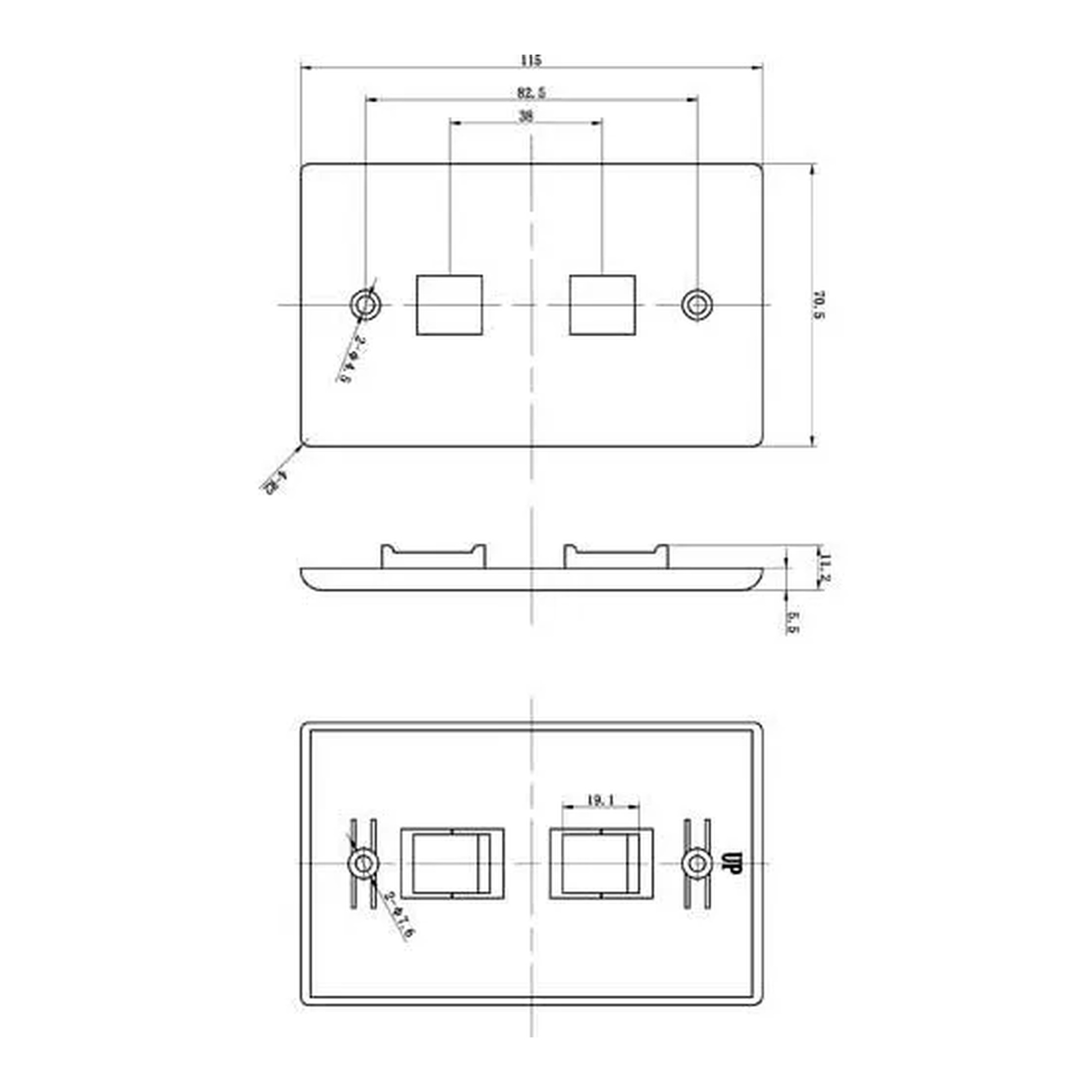 White flush-mount two-port keystone wall plate