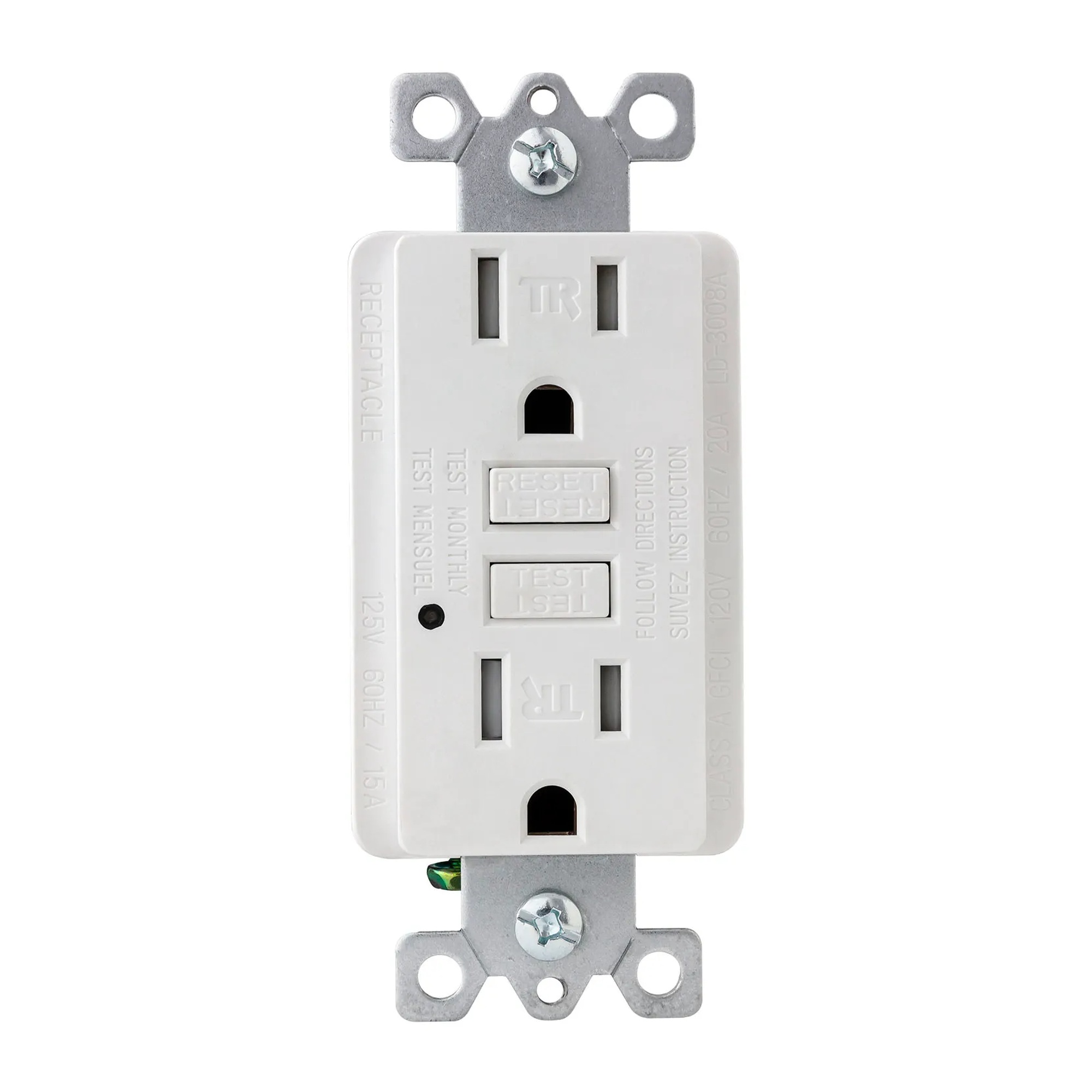 Tamper-Resistant GFCI Duplex Receptacle, White, 3-Pack