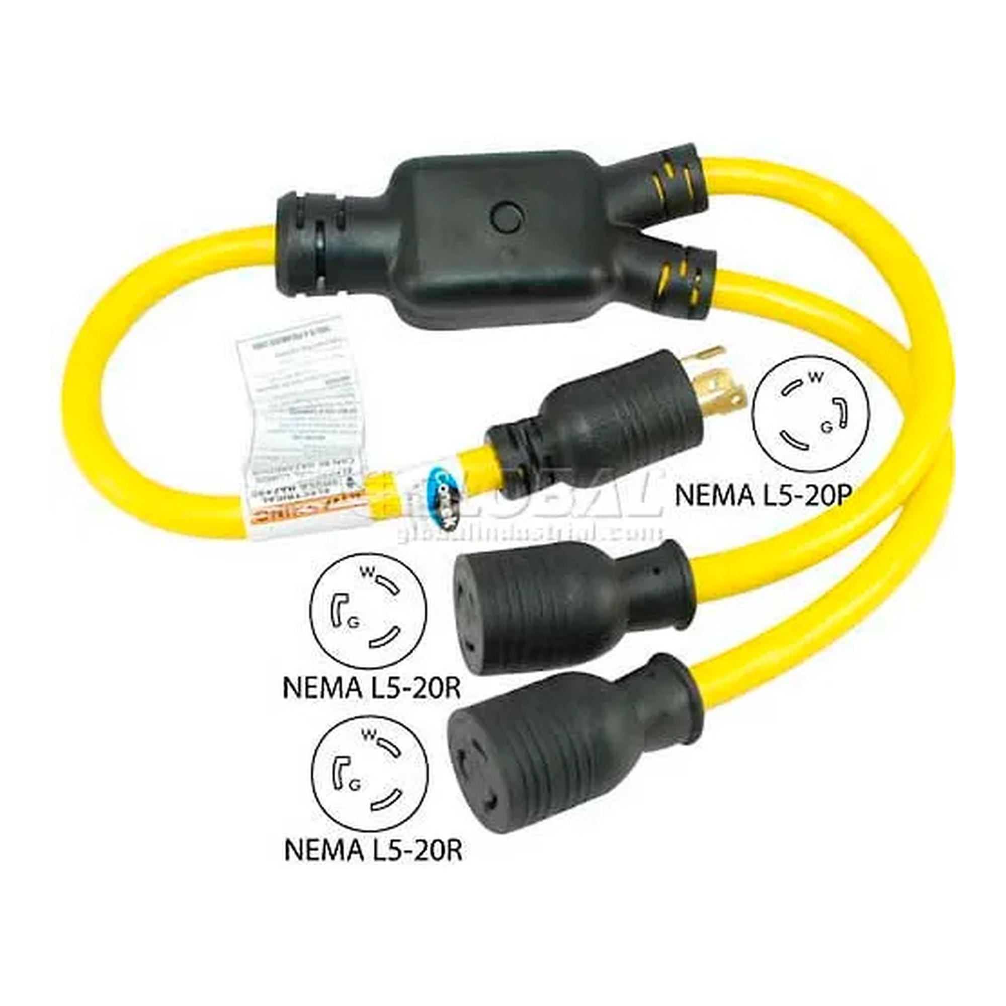 20A Generator Y Adapter with Locking Connectors, 3 ft, Yellow