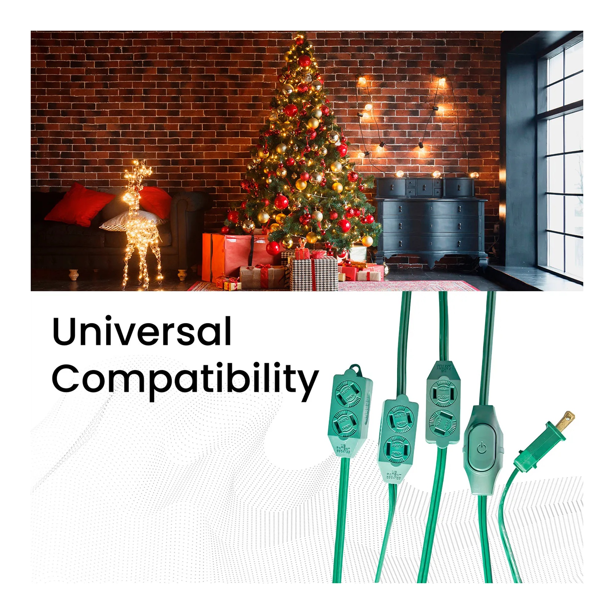 Green 9-foot extension cord with nine outlets and an on/off switch