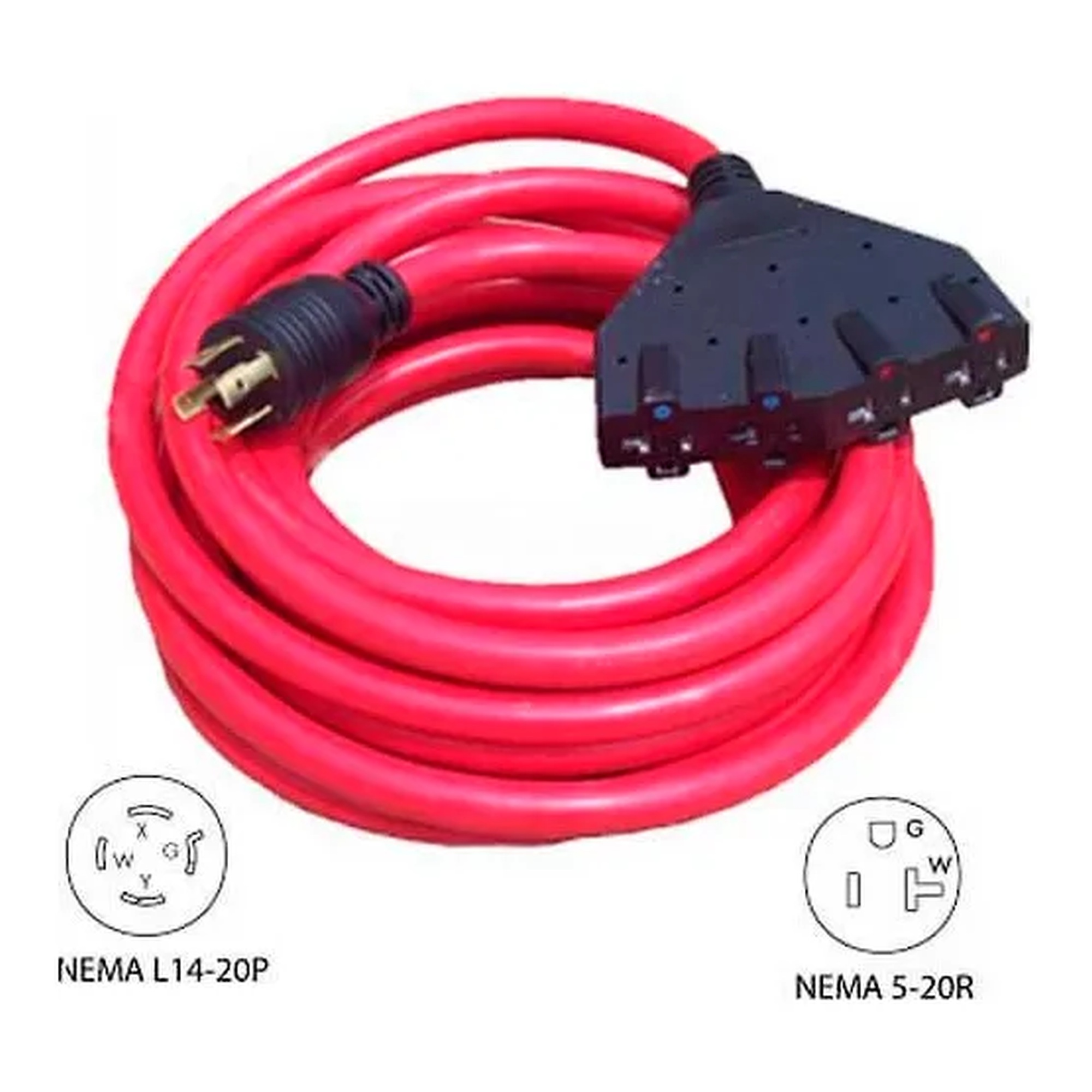 25 ft. 20A Generator Locking Extension Cord with Four Receptacles