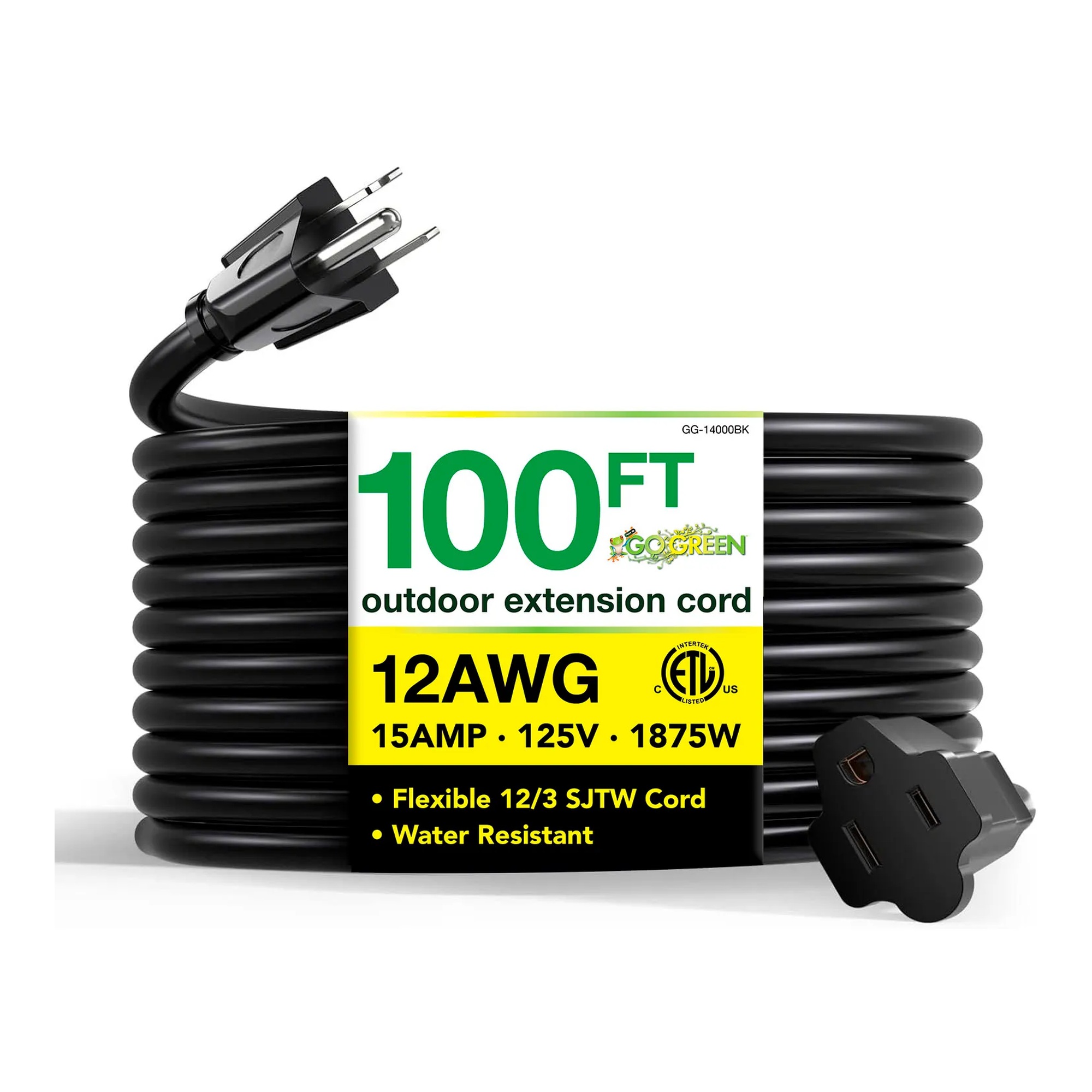 Heavy-Duty 12/3 SJTW Extension Cord, 100 ft., Black