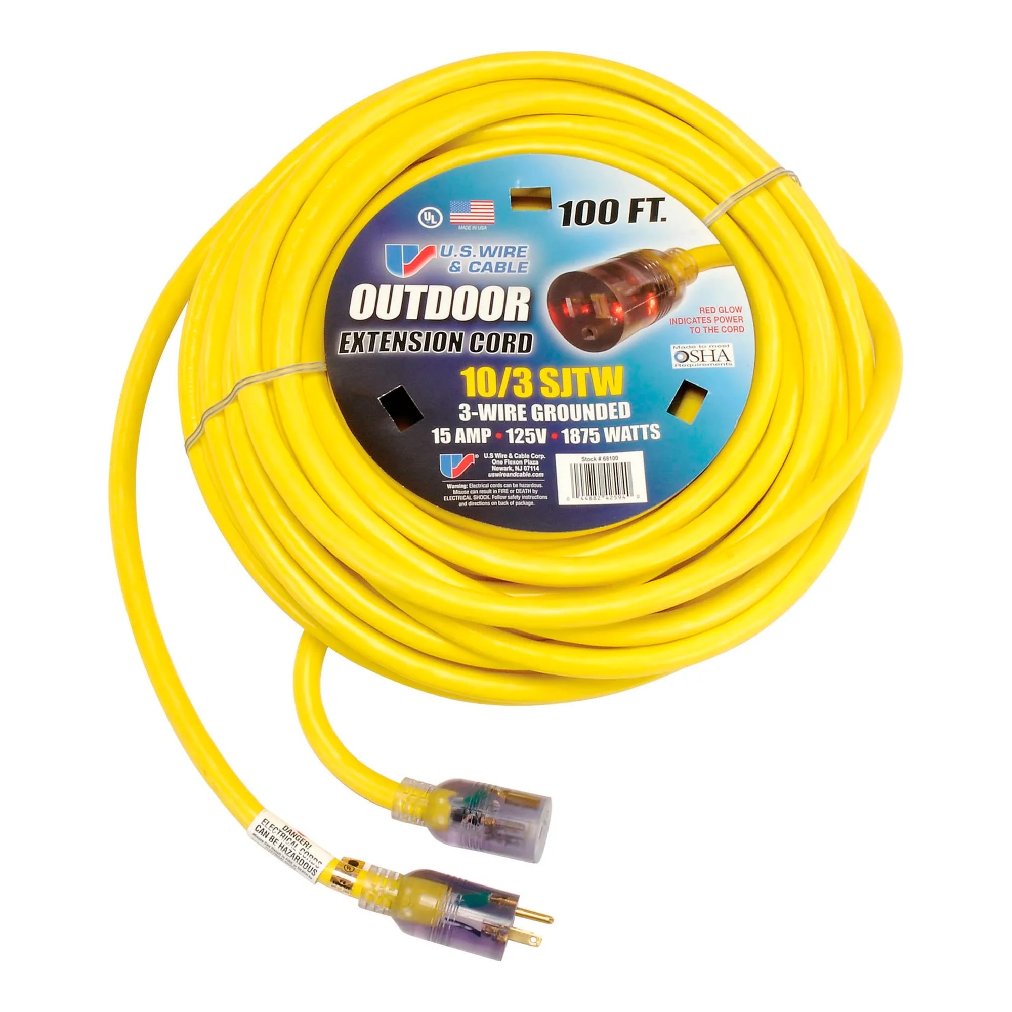 100 ft. Single-Outlet Lighted Extension Cord, 10/3 Gauge, Yellow