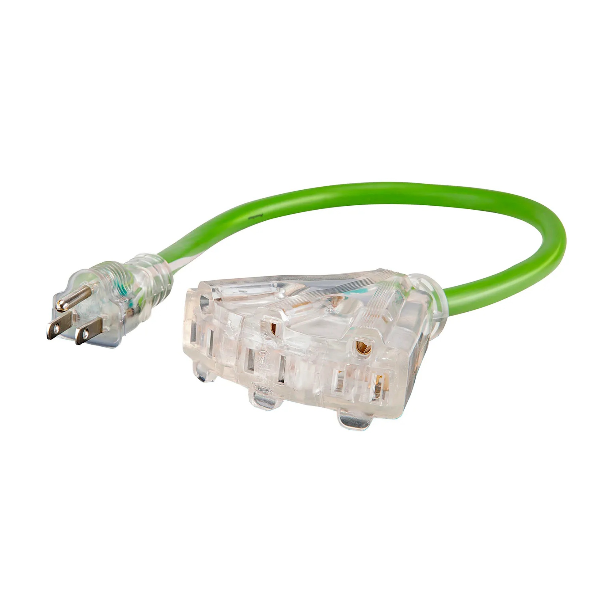 2 ft. SJOOW Tri-Tap Extension Cord, 12/3 Gauge, 15A, Green