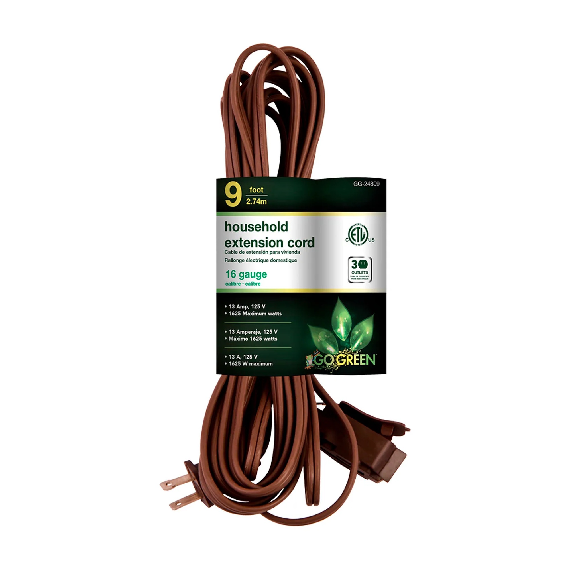 9-Ft. Brown Household Extension Cord, 10-Pack