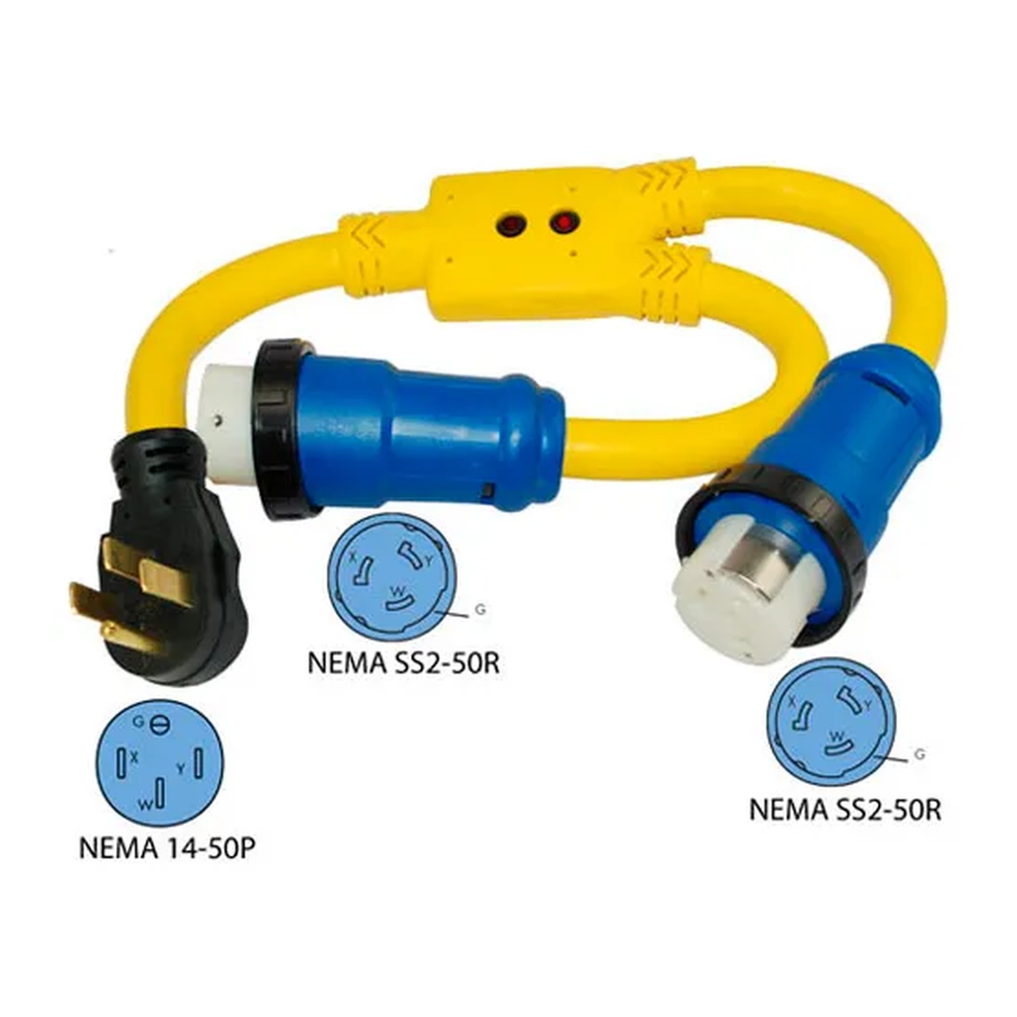 50 Amp RV Power Y Adapter Cord with Dual Locking Outlets