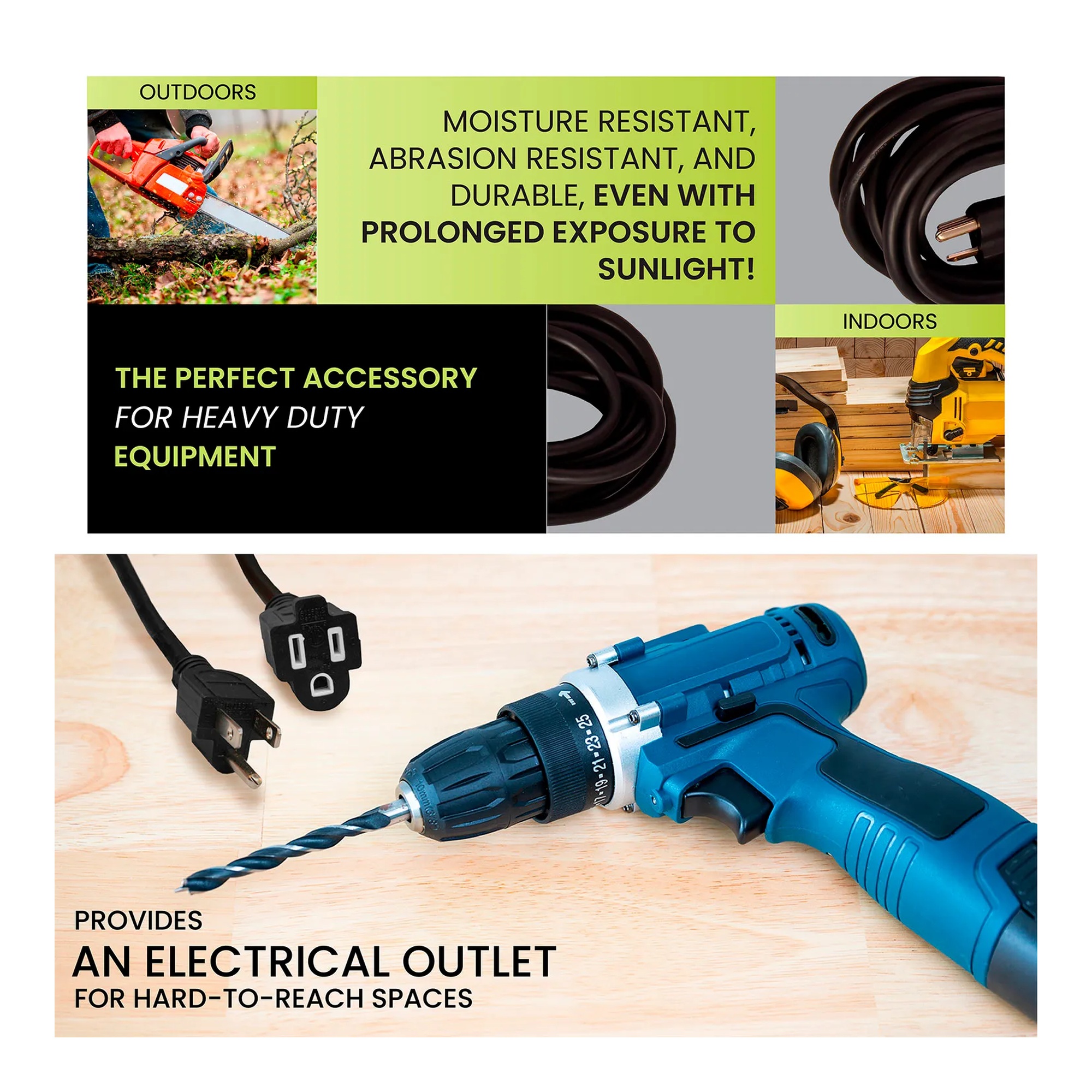 Black 15 ft. 16/3 SJTW heavy-duty extension cord with molded plugs