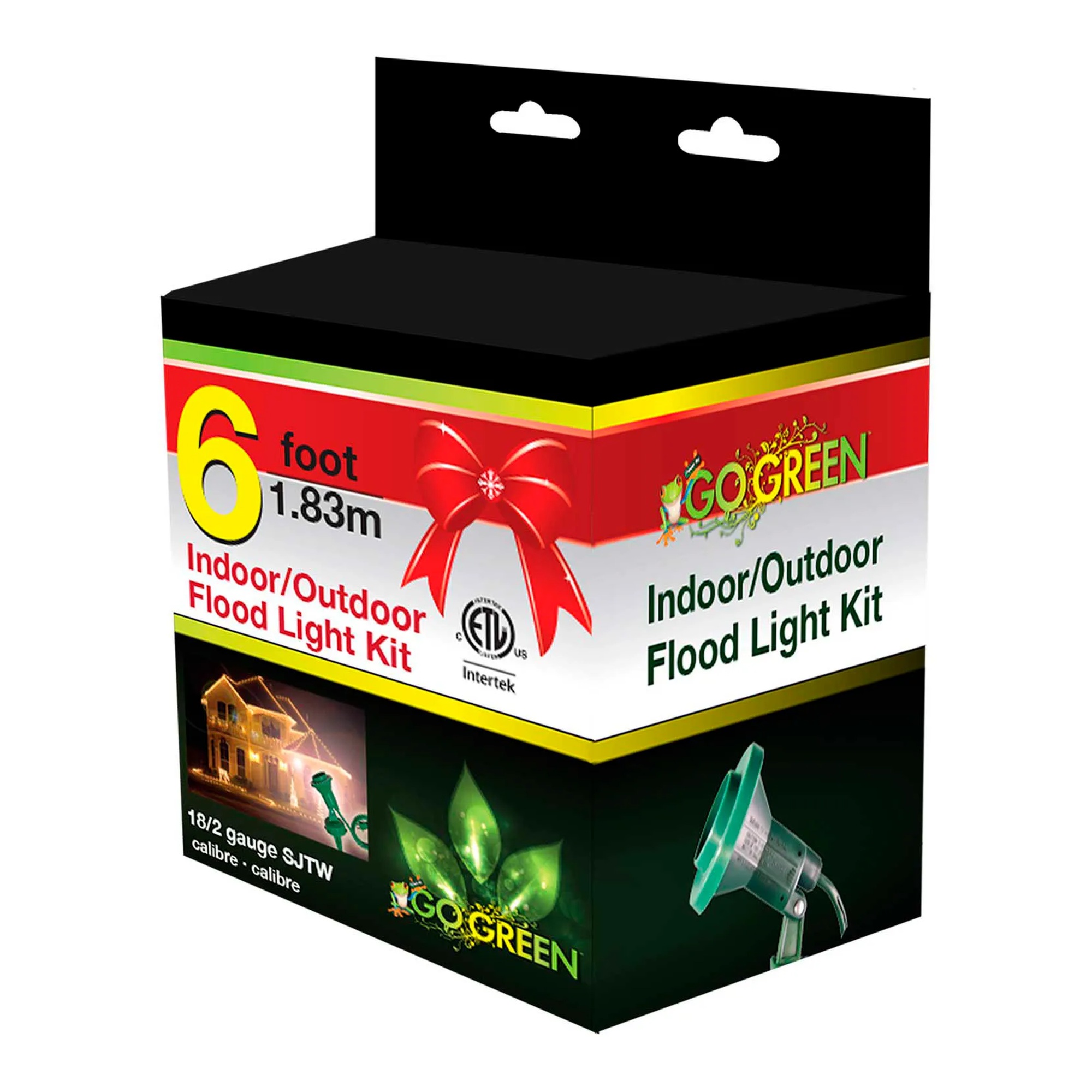 Green indoor/outdoor adjustable floodlight holder kit with closed lens housing