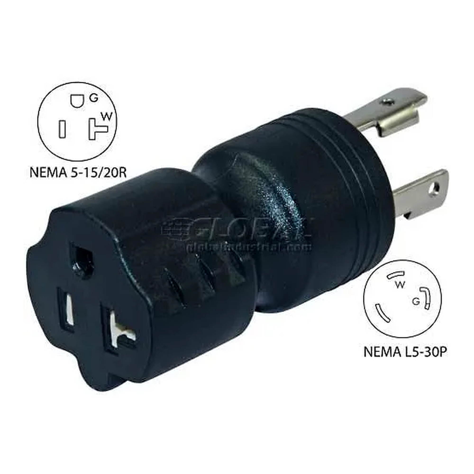 30A Generator Locking Adapter to 15/20A Receptacle, Black