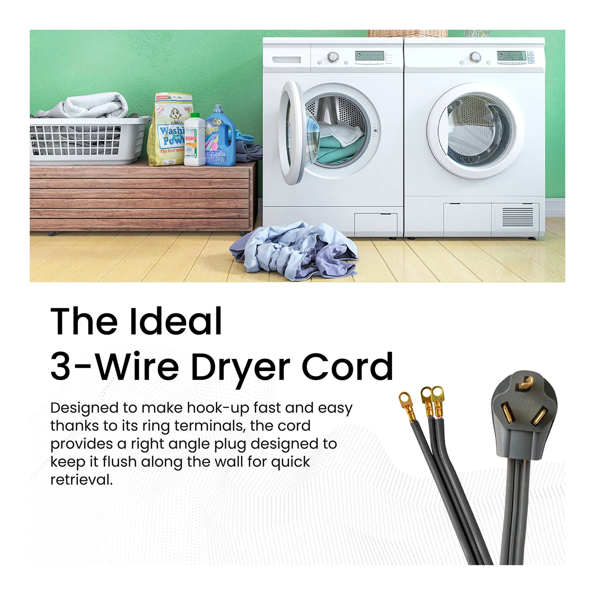 Gray 4-foot 3-wire dryer cord with molded right-angle plug