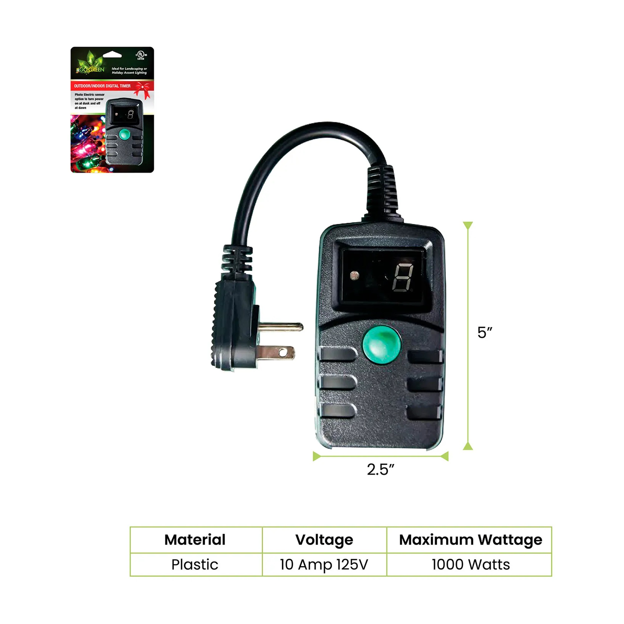 Black digital outdoor light timer with photocell sensor