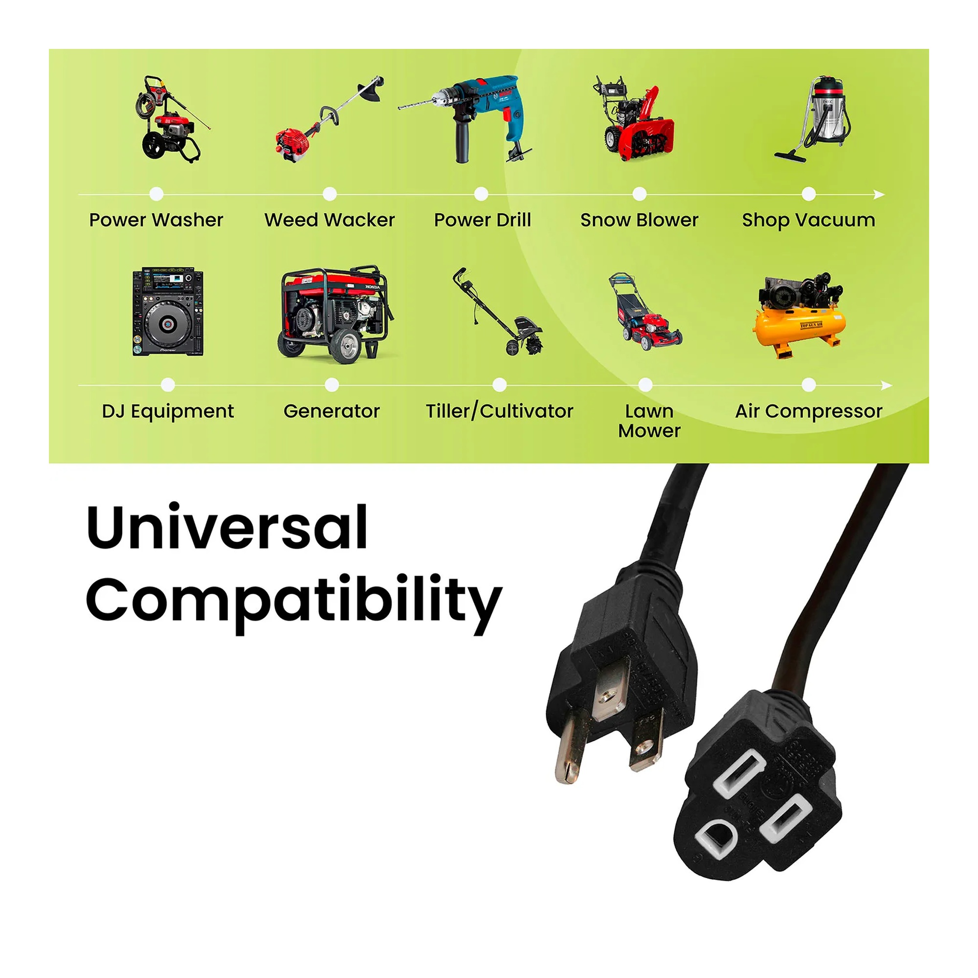 Black 50 ft. 12/3 SJTW heavy-duty extension cord with a single outlet