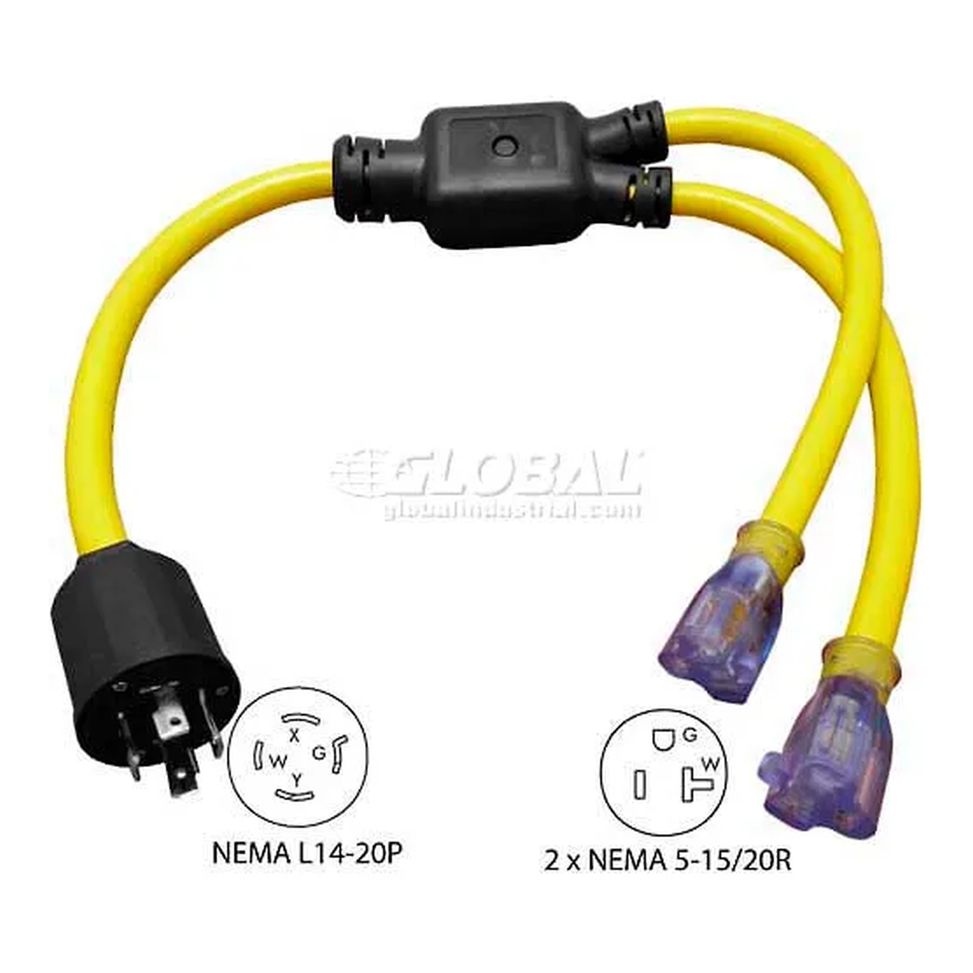 3-Foot 20 Amp Generator Y Adapter Cord, Yellow