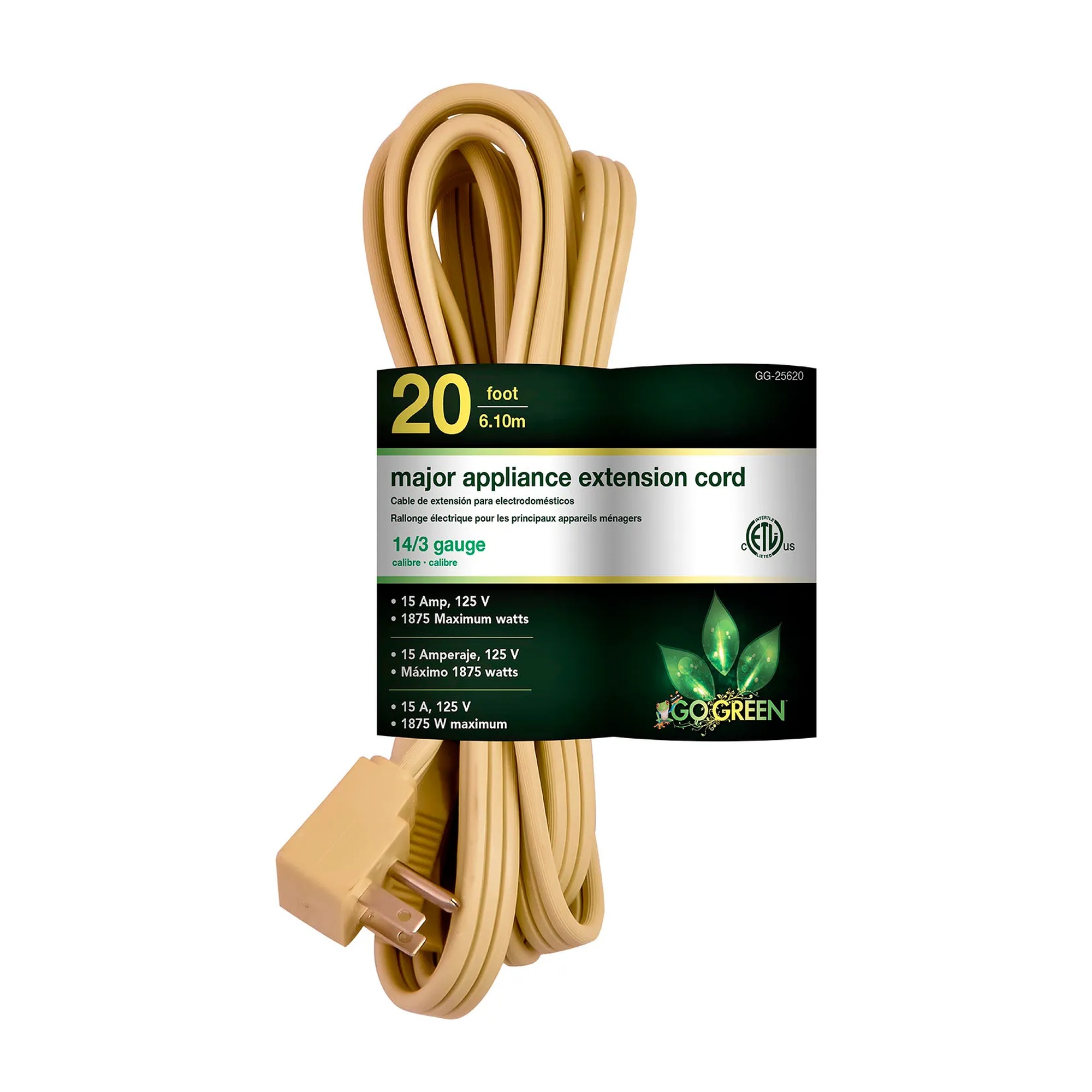 20 Ft 14/3 SPT-3 Appliance Extension Cord, Beige