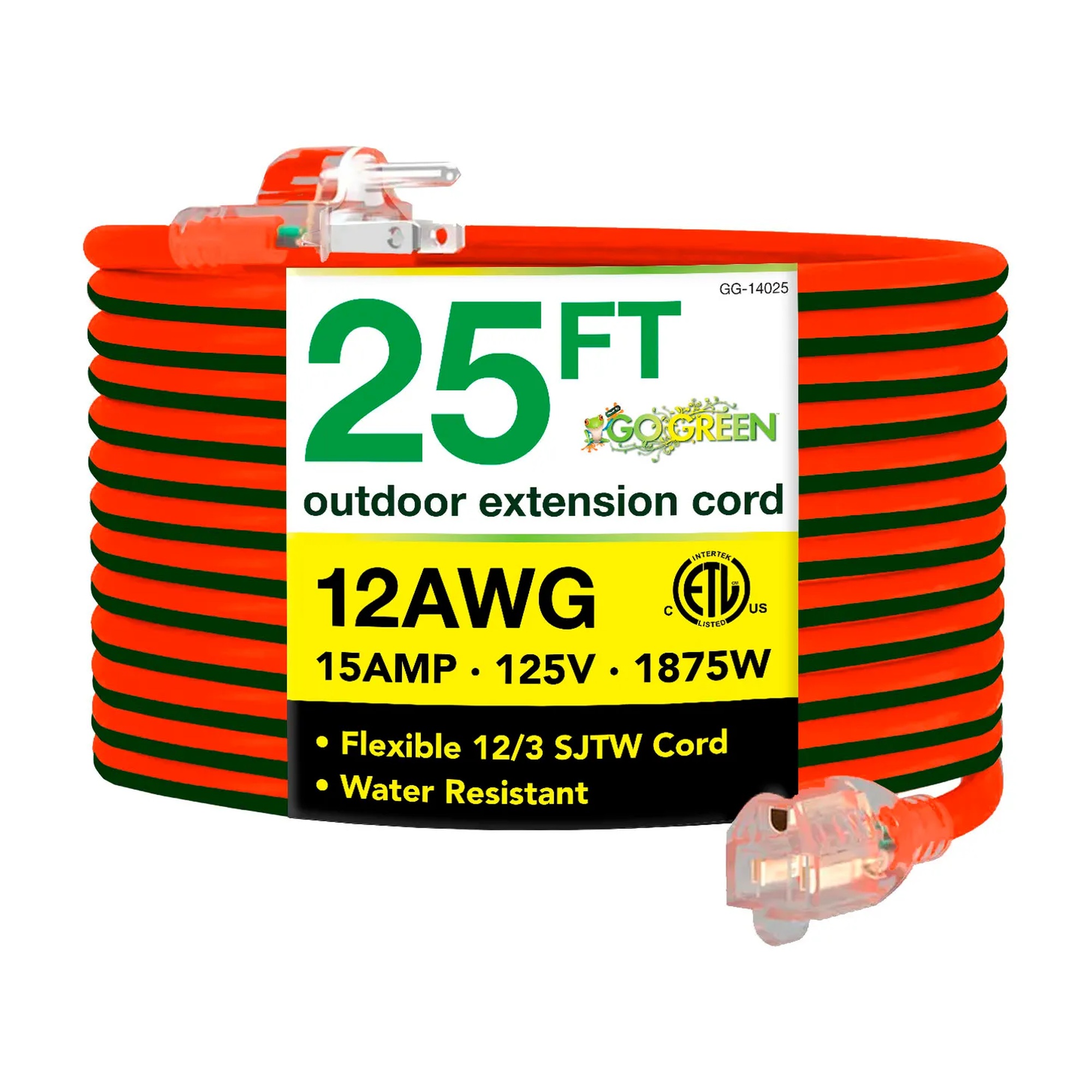 25-Ft. 12/3 SJTW-A Extension Cord with Lighted Ends, Orange