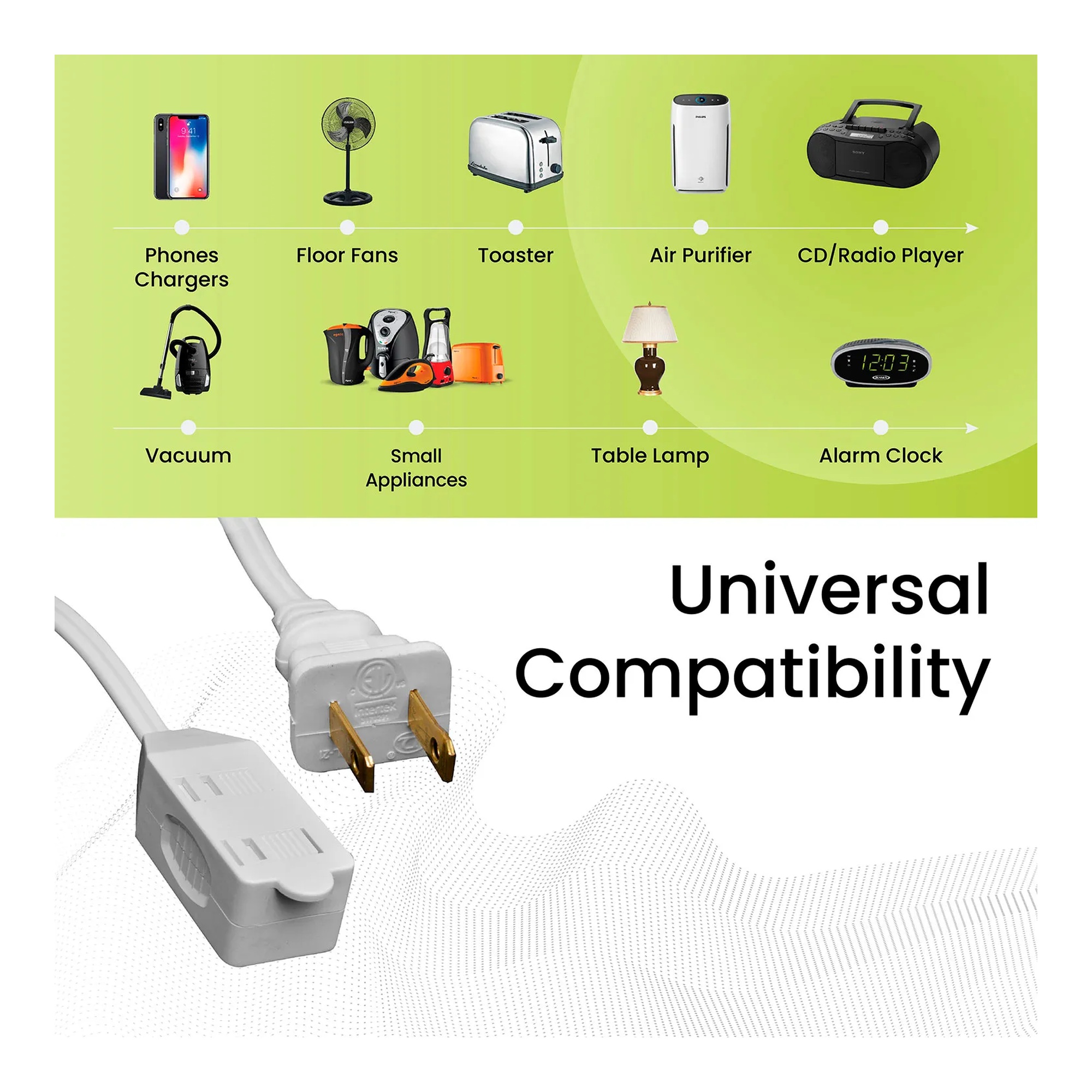 White 9-foot household extension cord