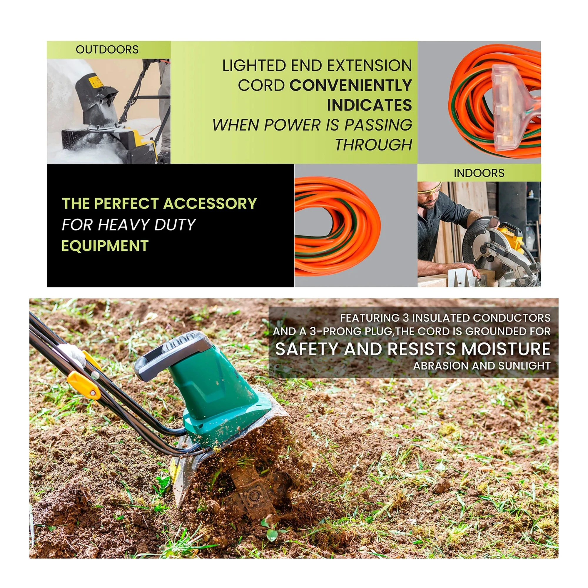 Orange 50 ft. 12/3 three-outlet heavy-duty extension cord with lighted end