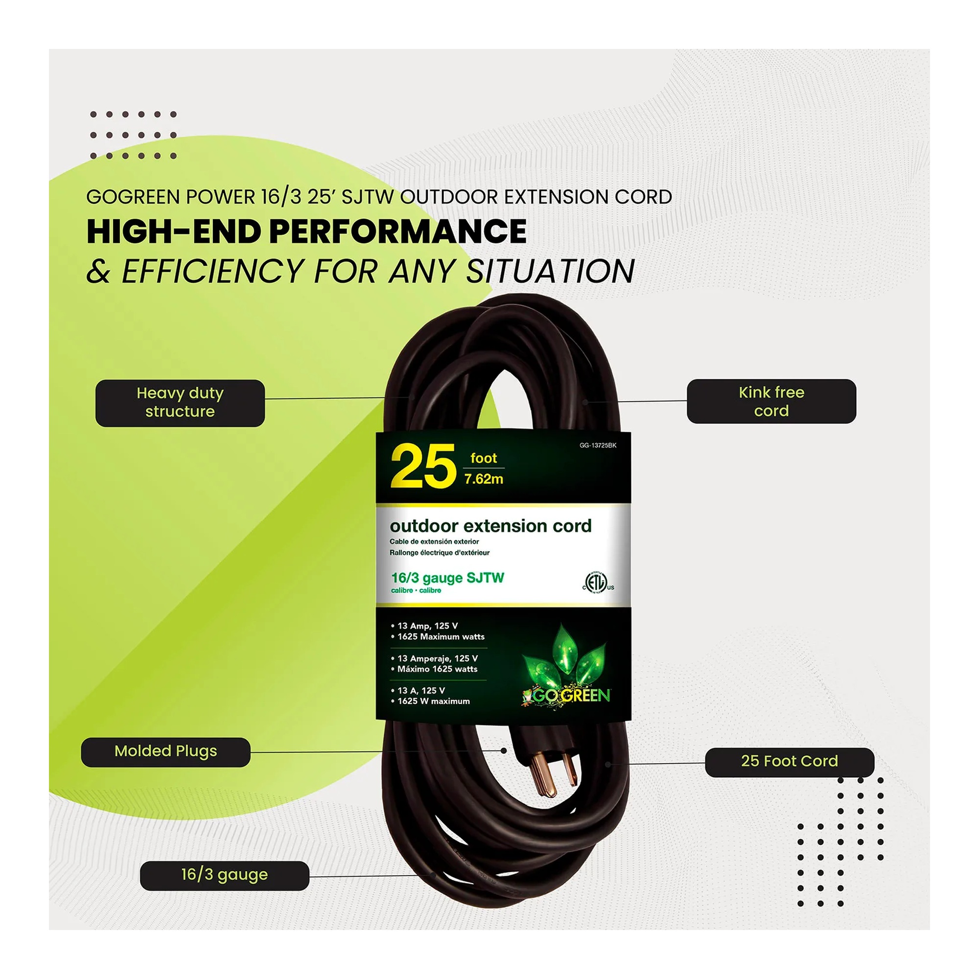 Black 25-foot 16/3 heavy-duty extension cord