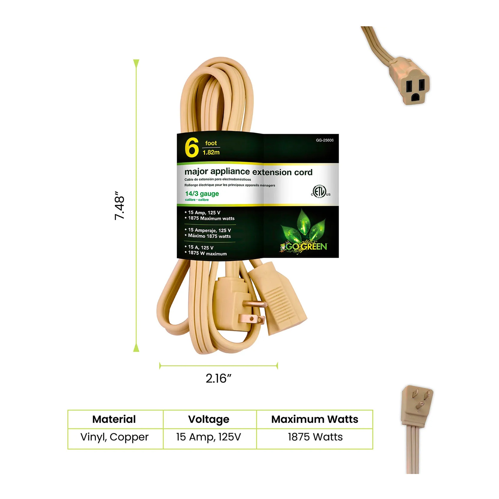 Beige 6 ft 14/3 SPT-3 appliance cord