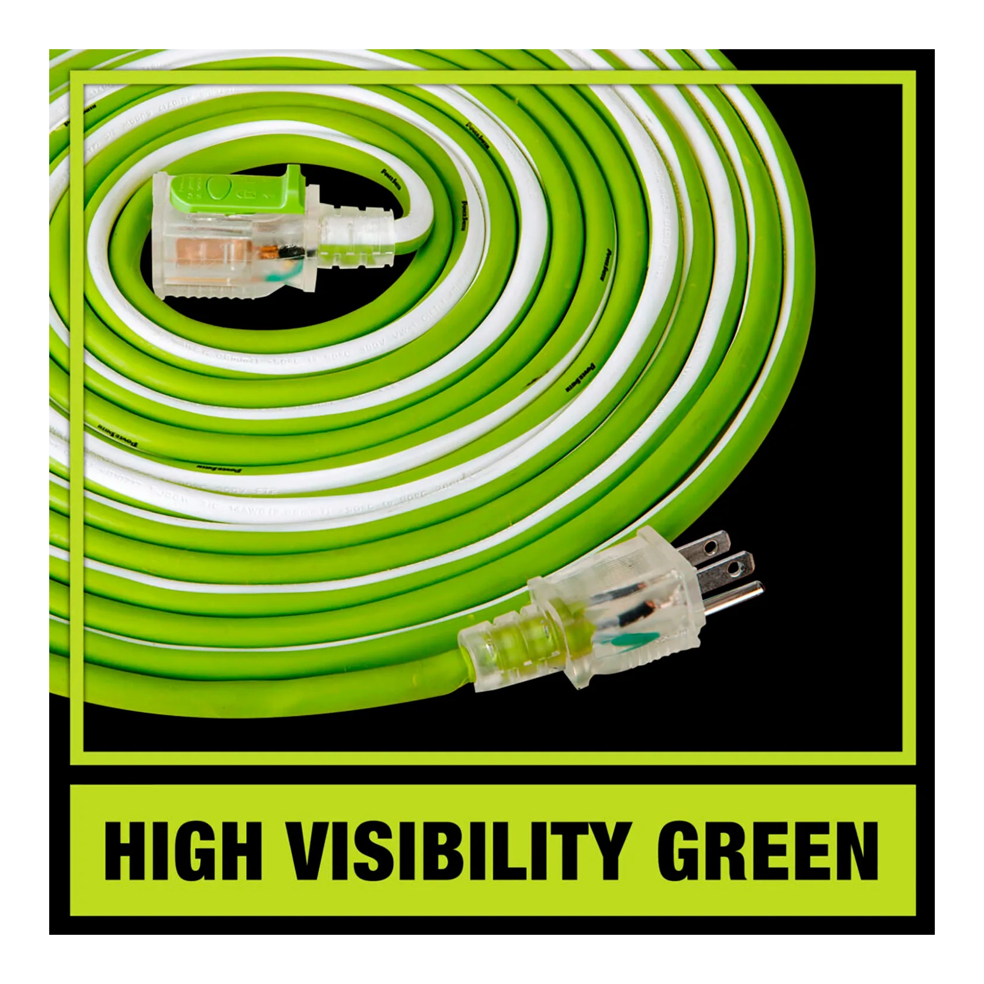 Green 50-foot lighted locking 14/3 15A SJOOW extension cord