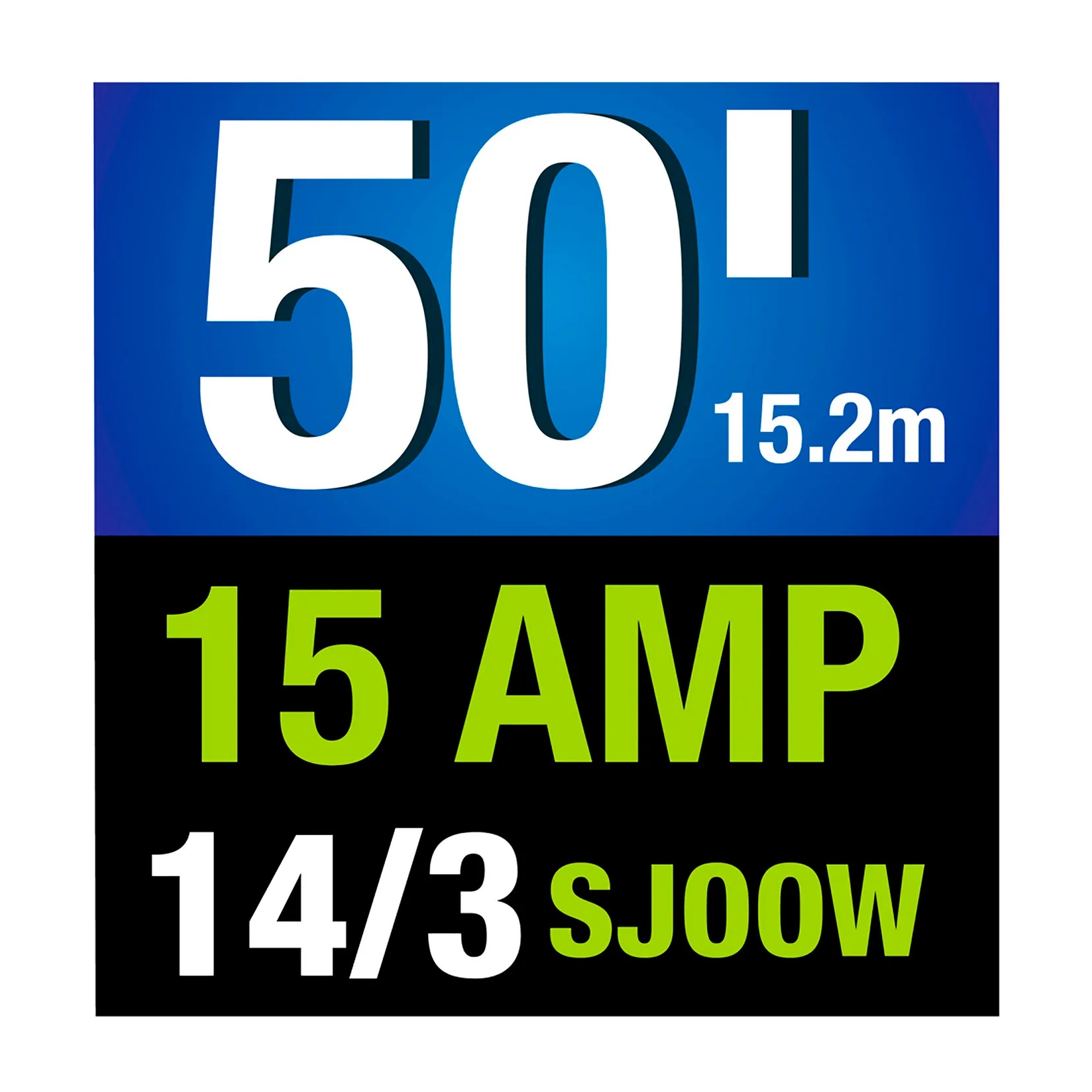 Green 50-foot lighted locking 14/3 15A SJOOW extension cord