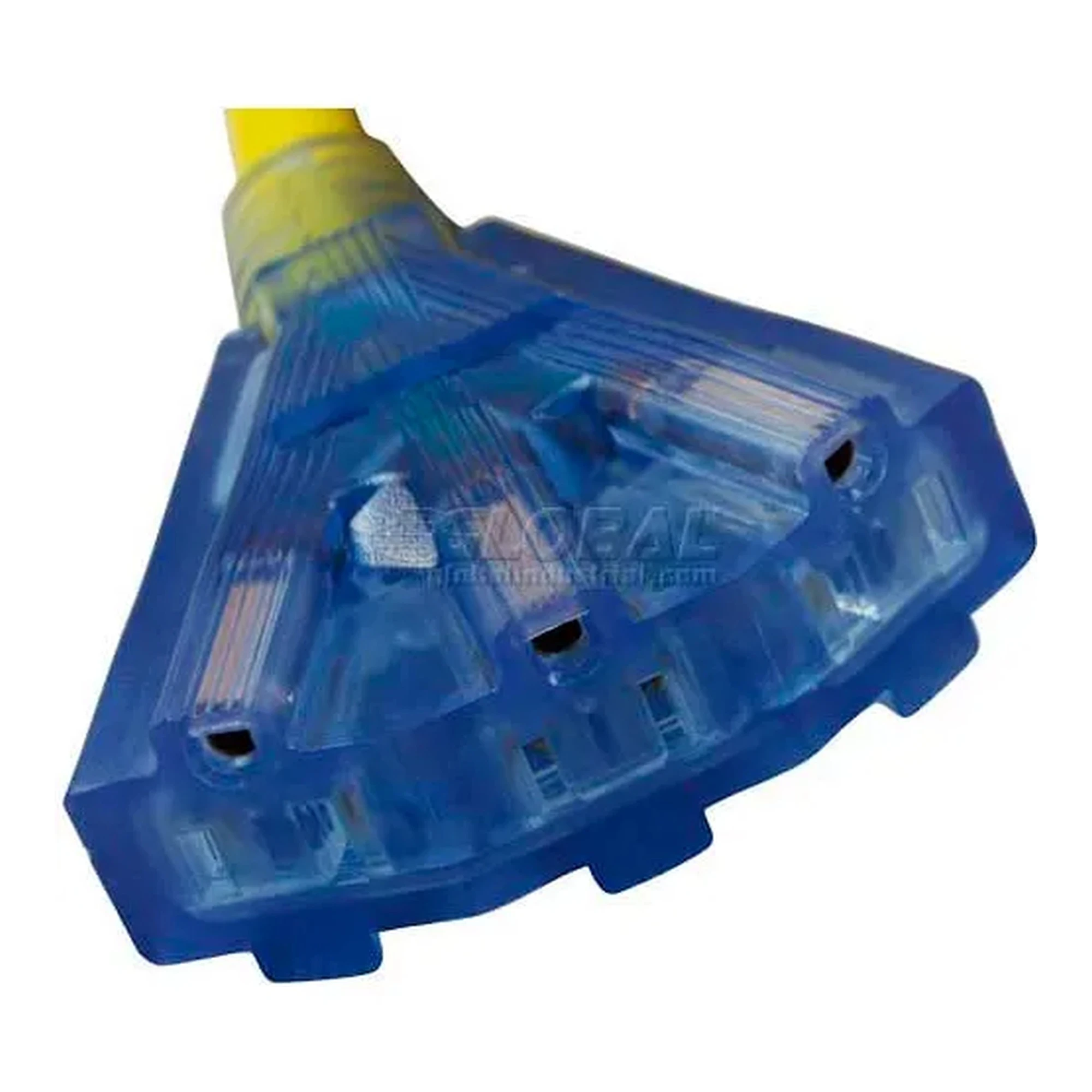 Yellow 25-foot 30A locking generator extension cord with three lighted household-style outlets