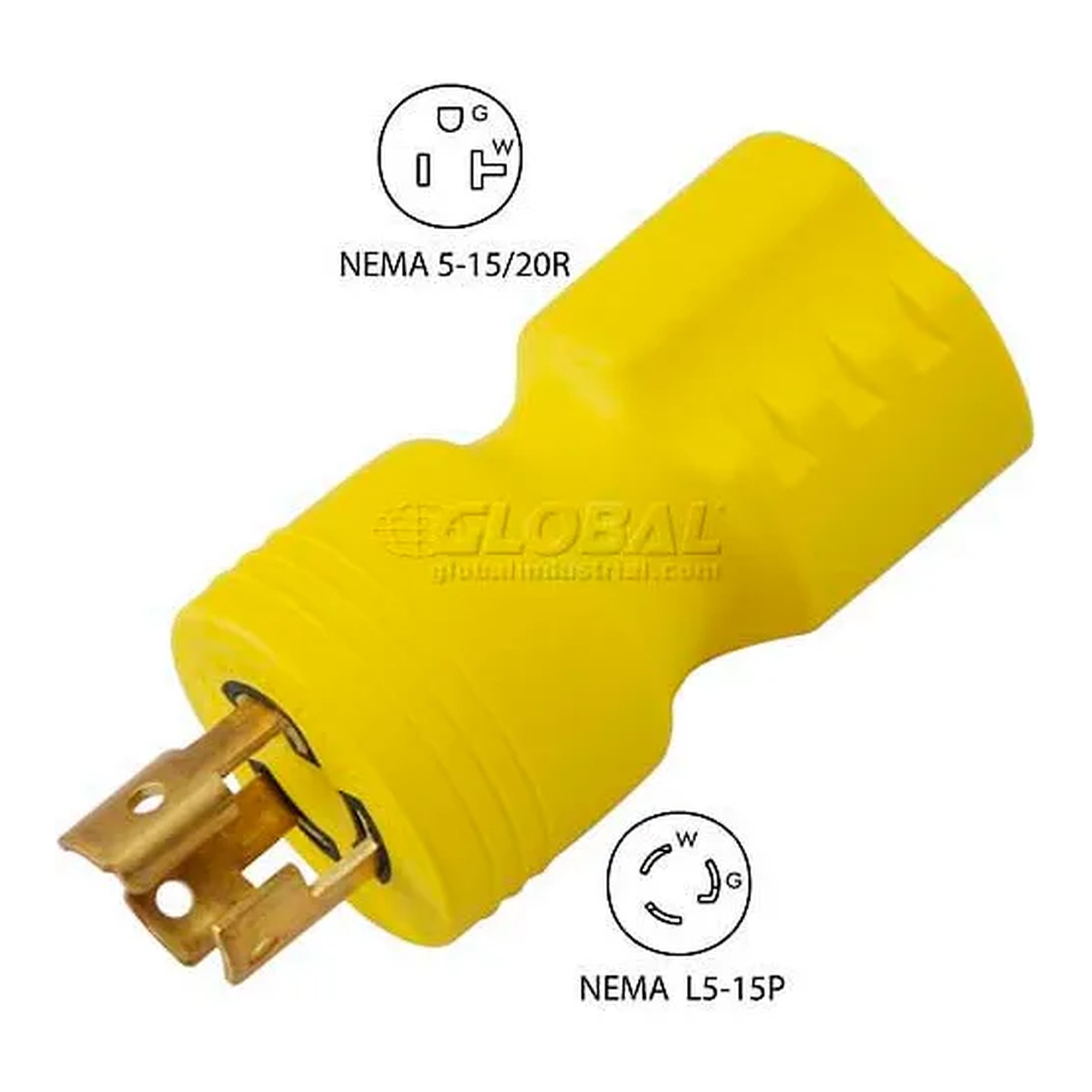 Yellow 15A locking plug to 15/20A receptacle adapter