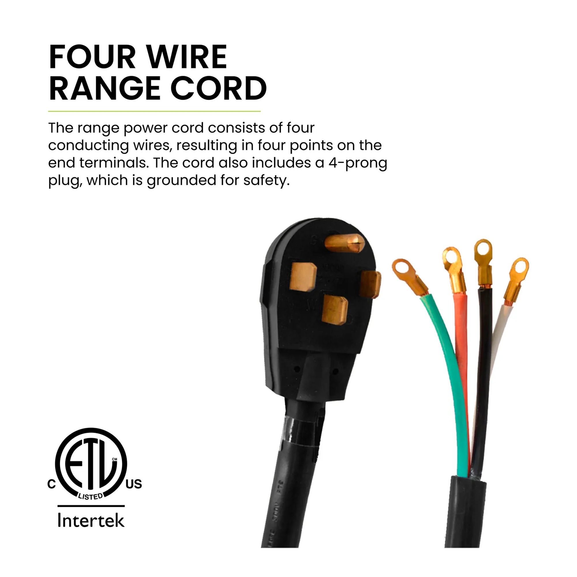 Black 6 ft 4-wire 50 amp range cord with right-angle plug