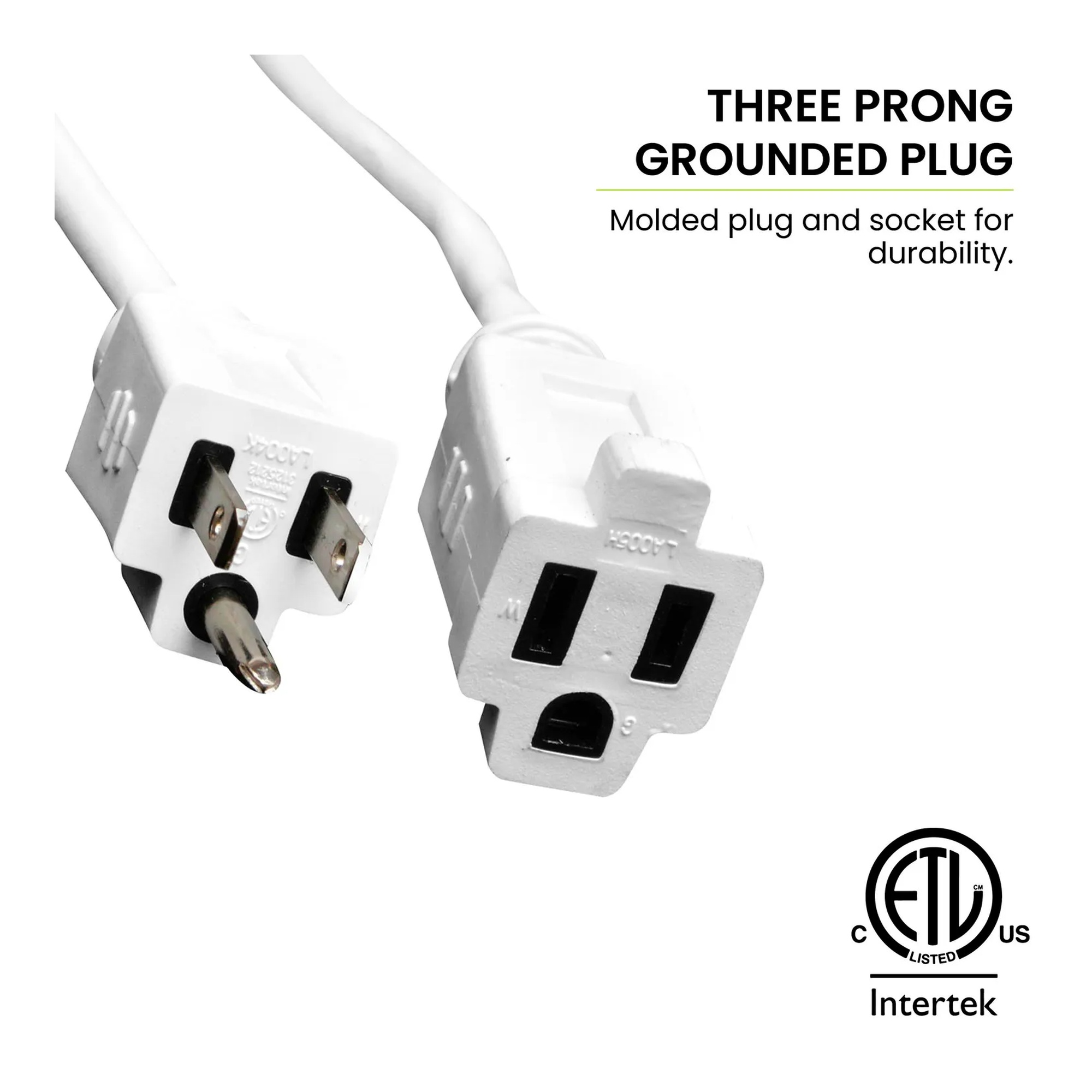 White 40-foot 16/3 SJTW heavy-duty extension cord with molded plugs