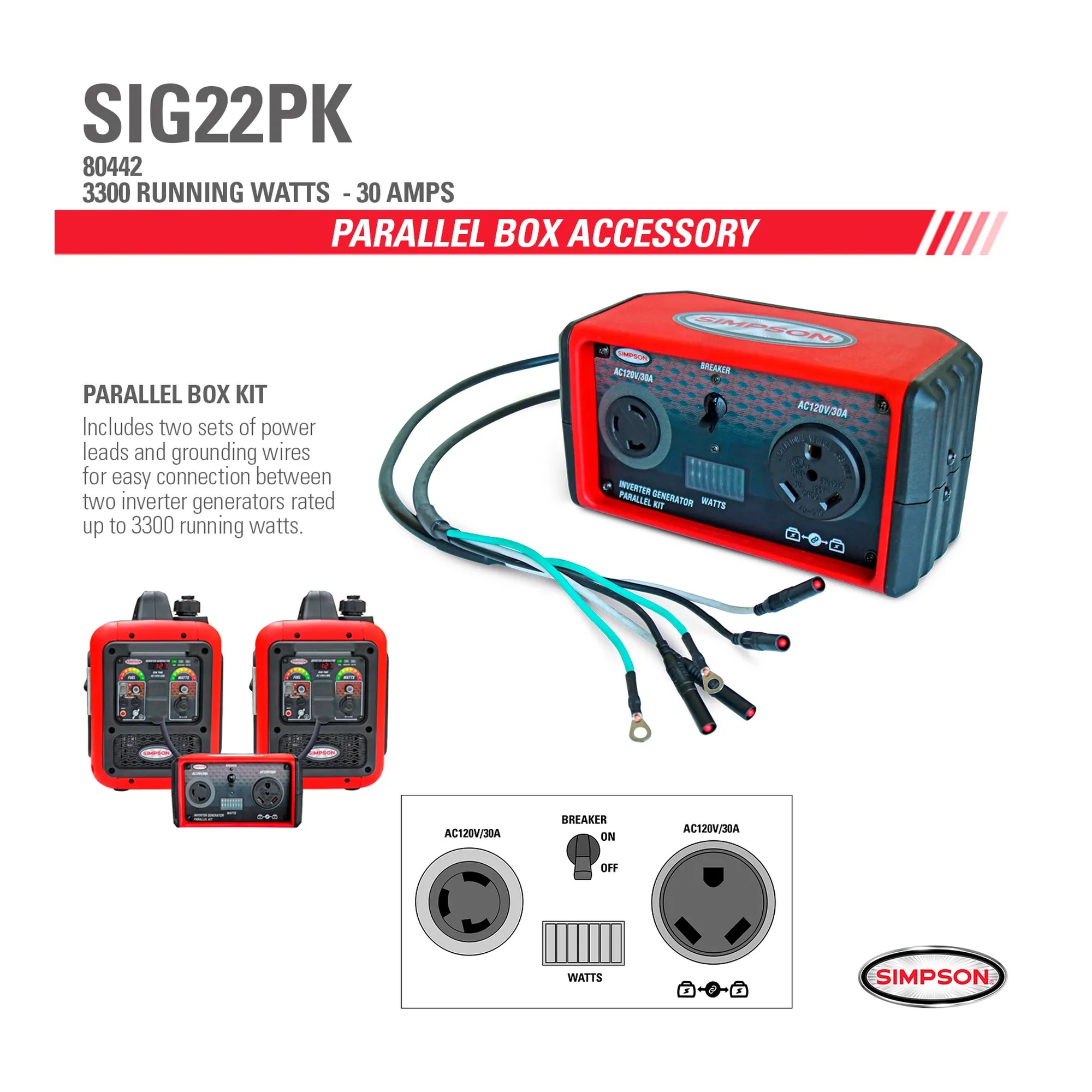 Black and red digital parallel box for connecting two inverter generators