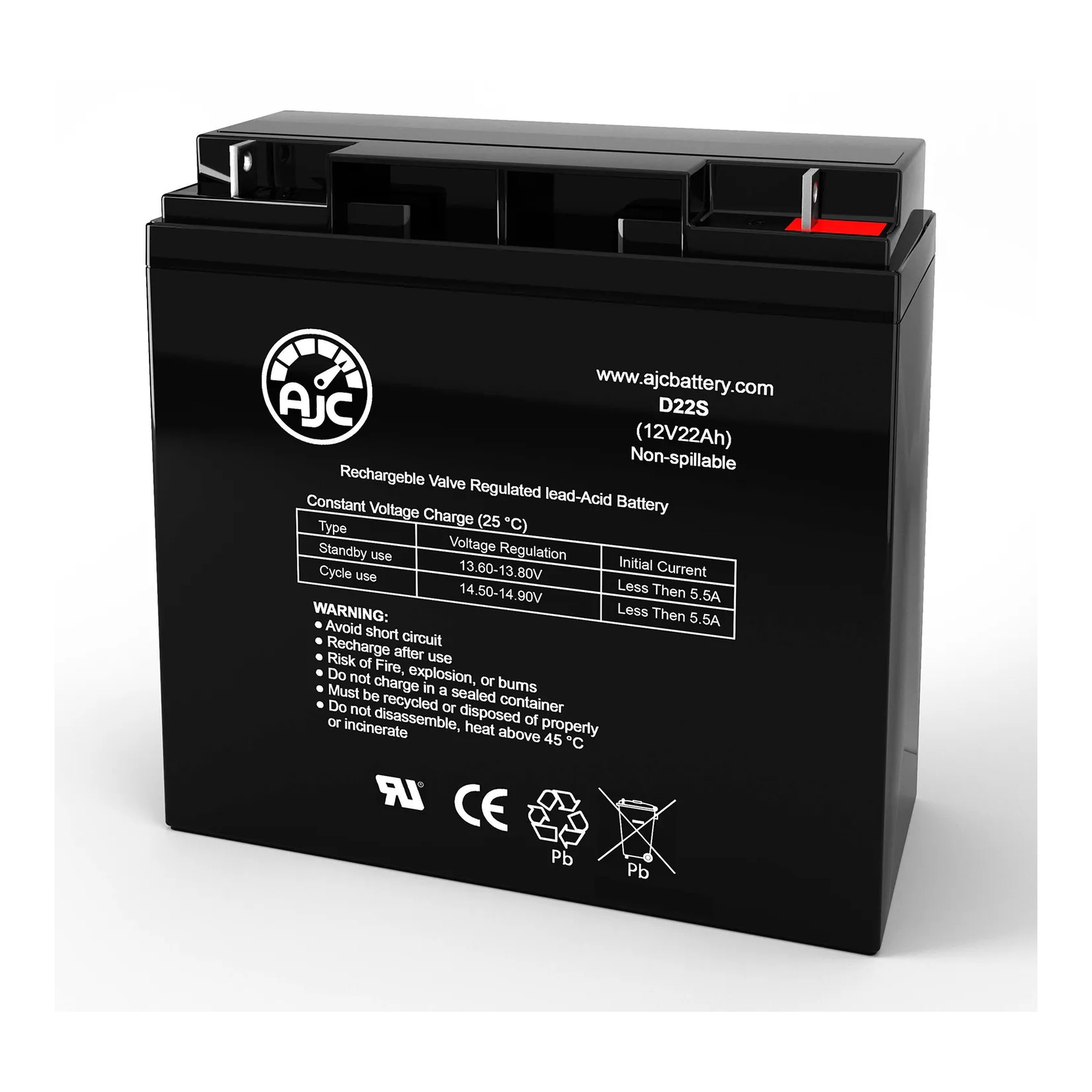 12V 22Ah Generator Replacement Battery - Model AJC-D22S-X-0-136040
