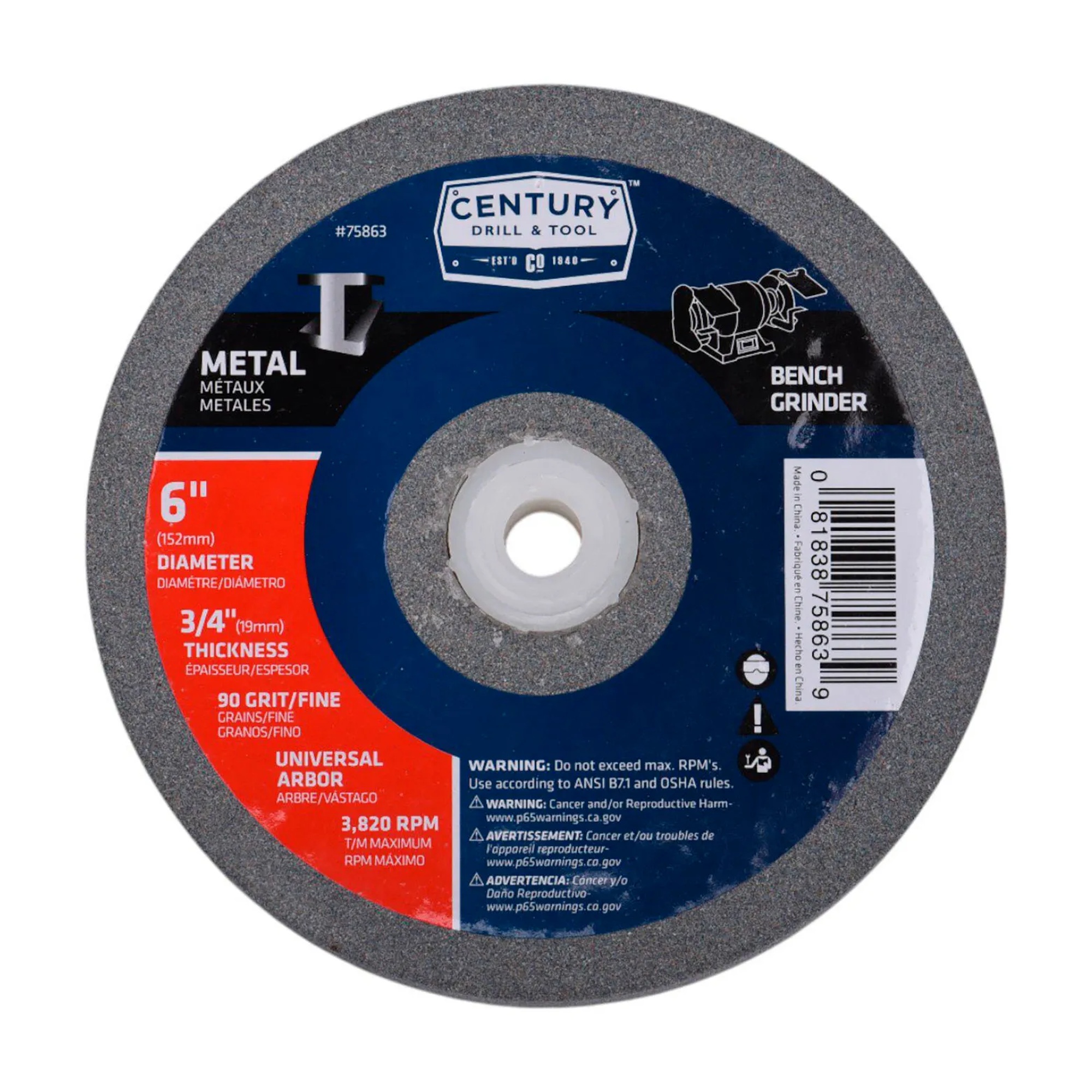 6-Inch 90-Grit Aluminum Oxide Bench Grinding Wheel
