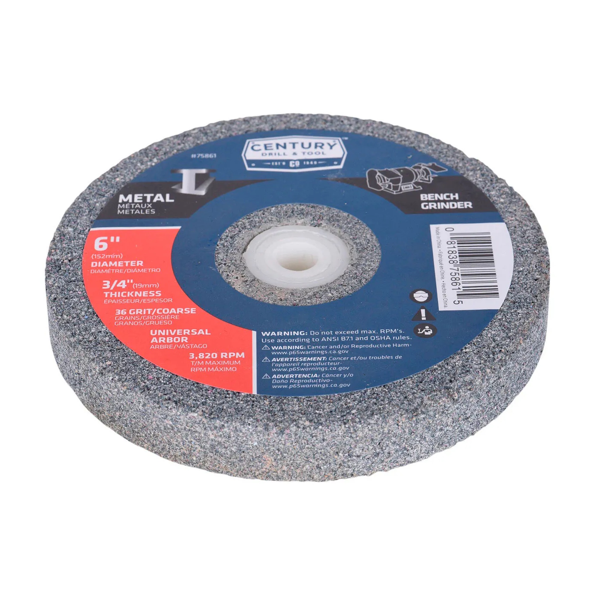 6-inch 36-grit aluminum oxide bench grinding wheel