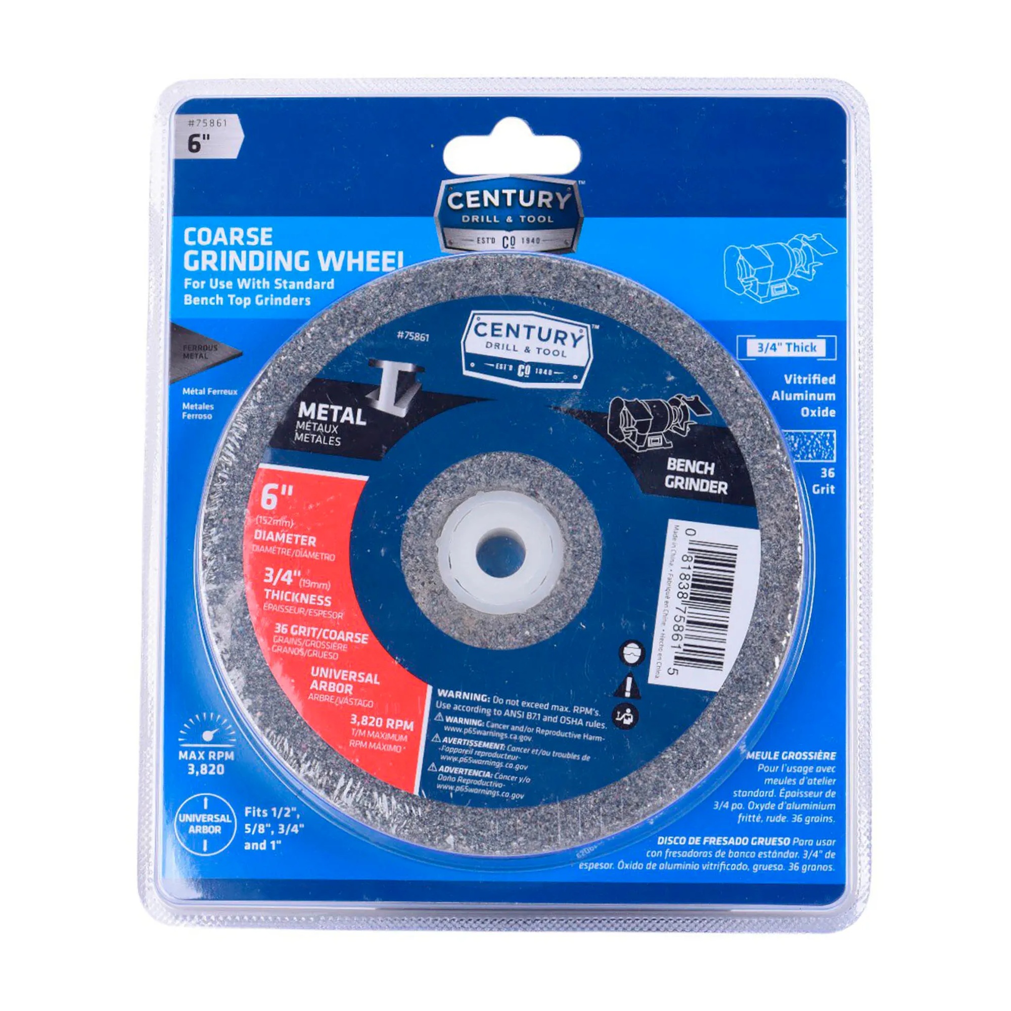6-inch 36-grit aluminum oxide bench grinding wheel