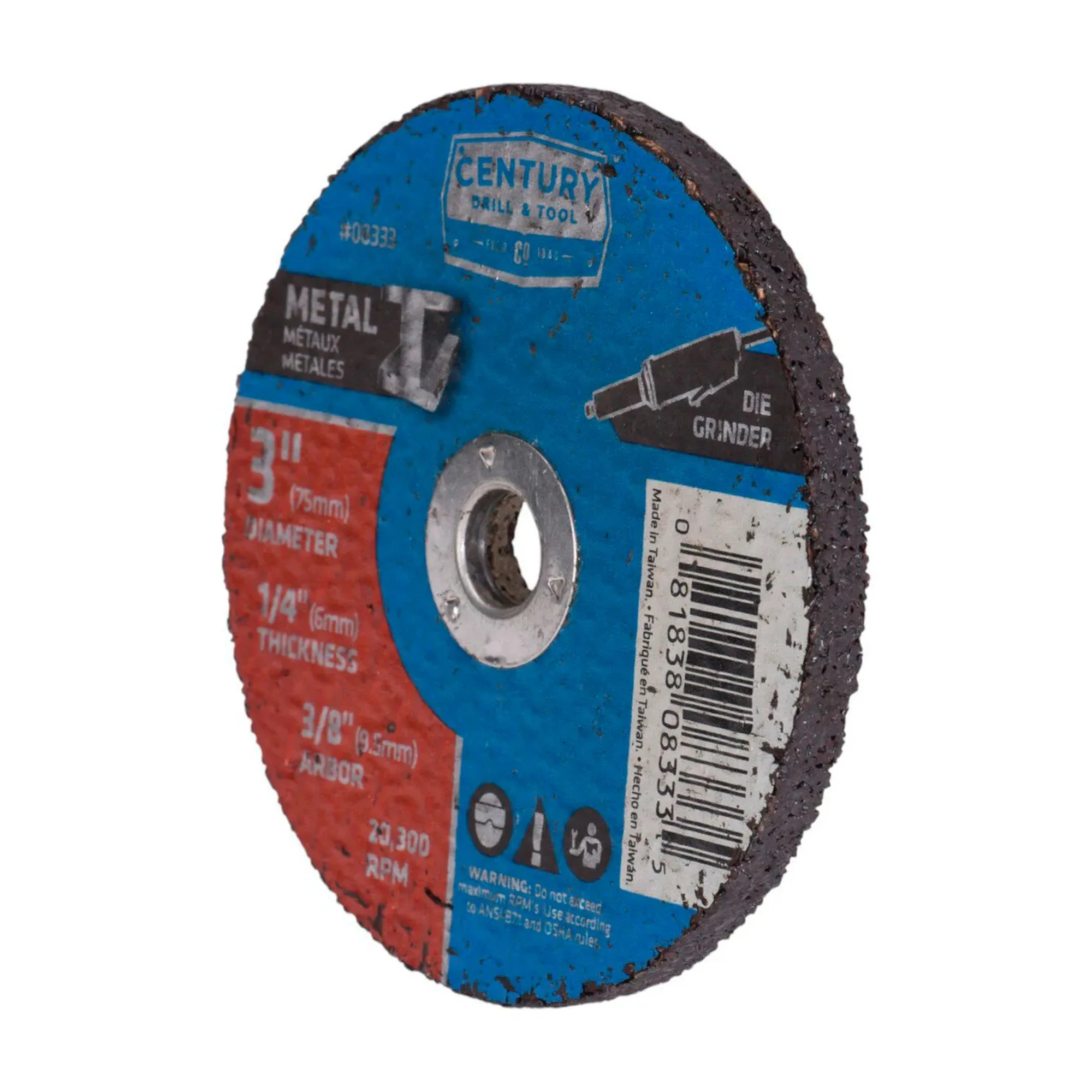3 in. x 3/8 in. Type 1 aluminum oxide grinding wheel