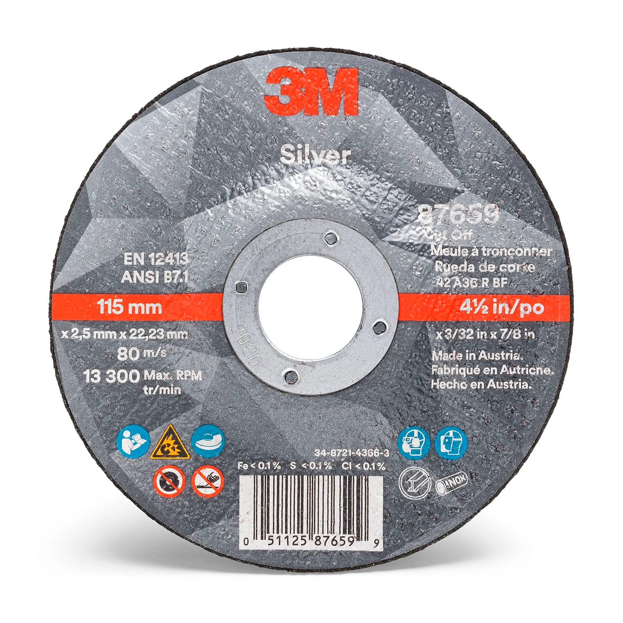 Ceramic grain Type 27 cut-off wheel, 4-1/2 in. x 0.094 in. x 7/8 in.