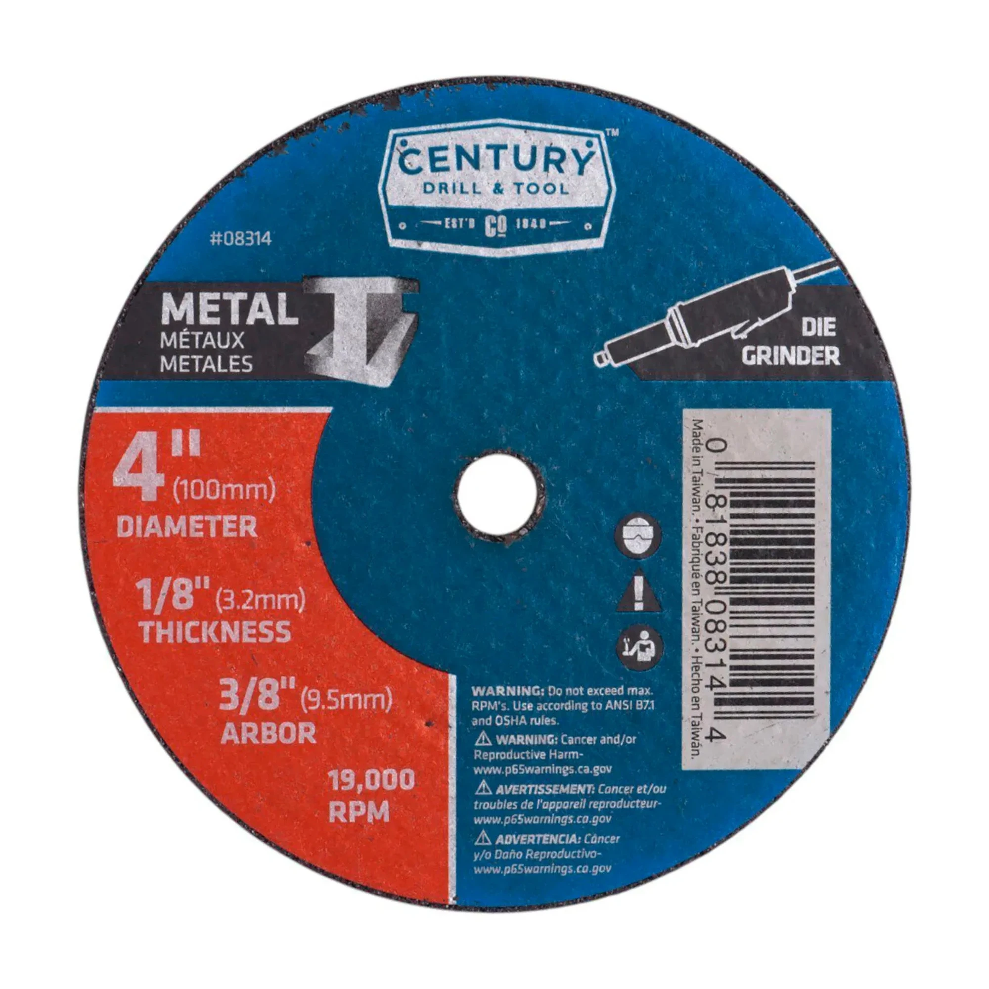 4 in. x 3/8 in. Aluminum Oxide Type 1A Metal Cutting Wheel