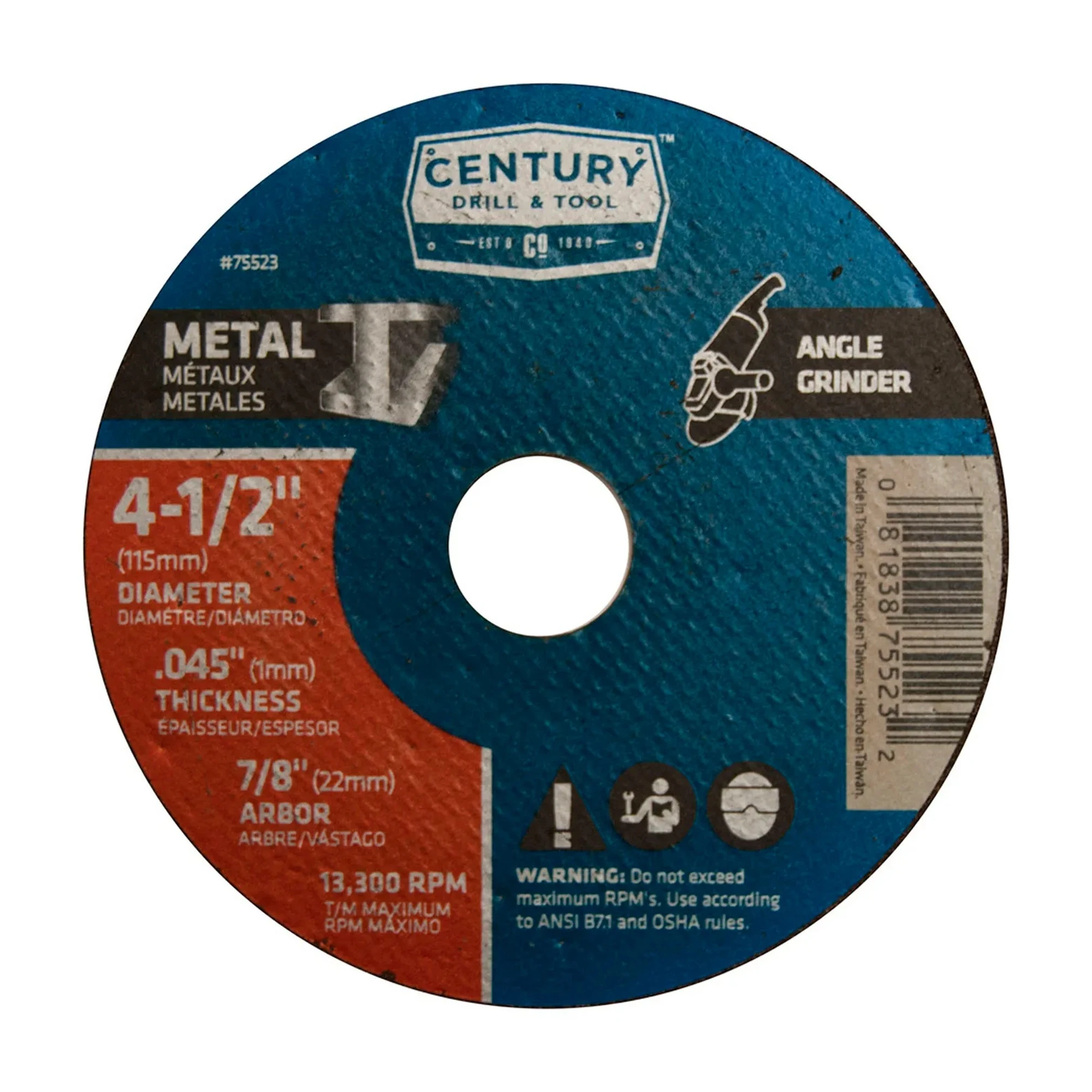 Type 1A Aluminum Oxide Metal Cutting Wheel, 4-1/2 in. x 7/8 in.