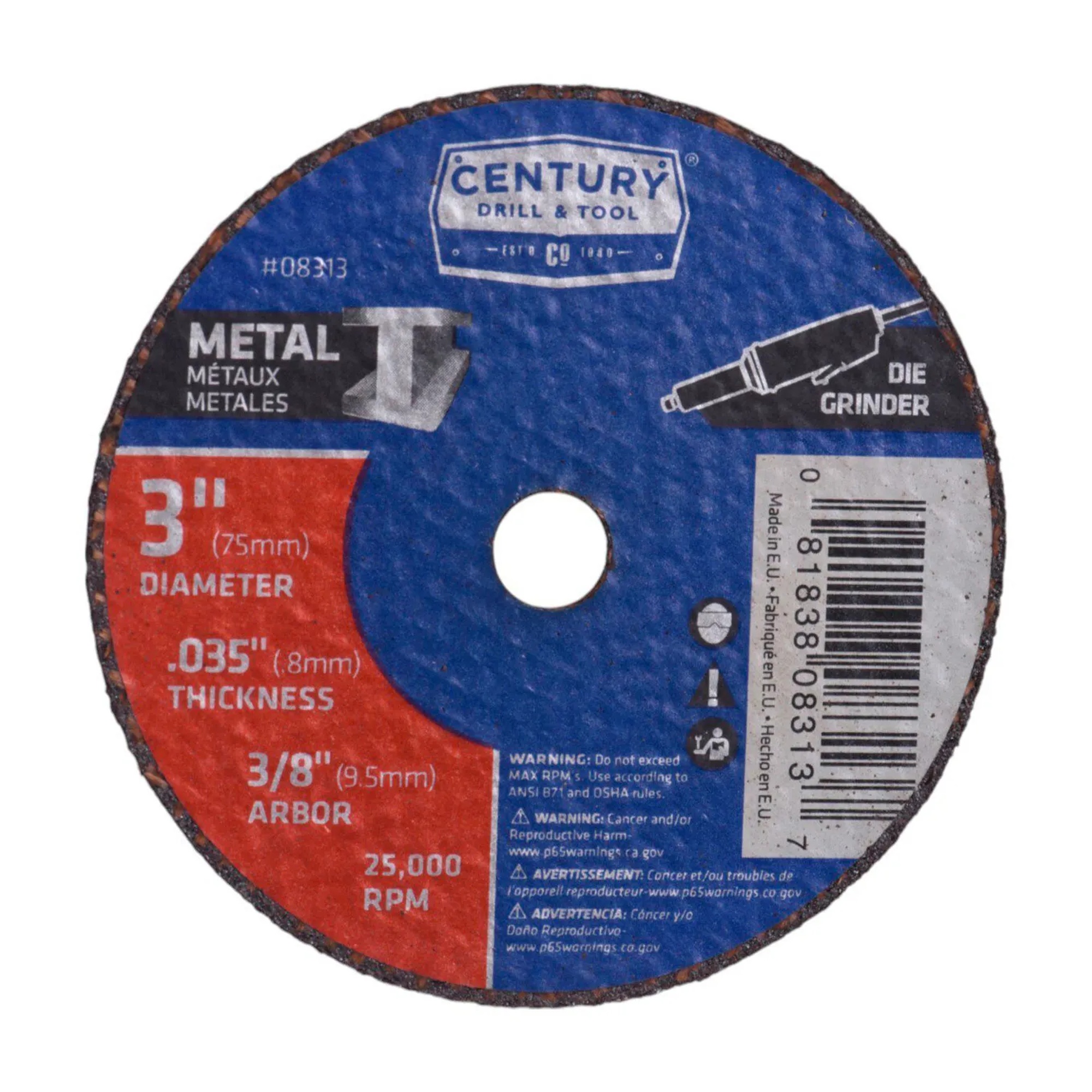 3 in. x 3/8 in. Aluminum Oxide Metal Cutting Wheel - 3 W x 13 H x 3 D