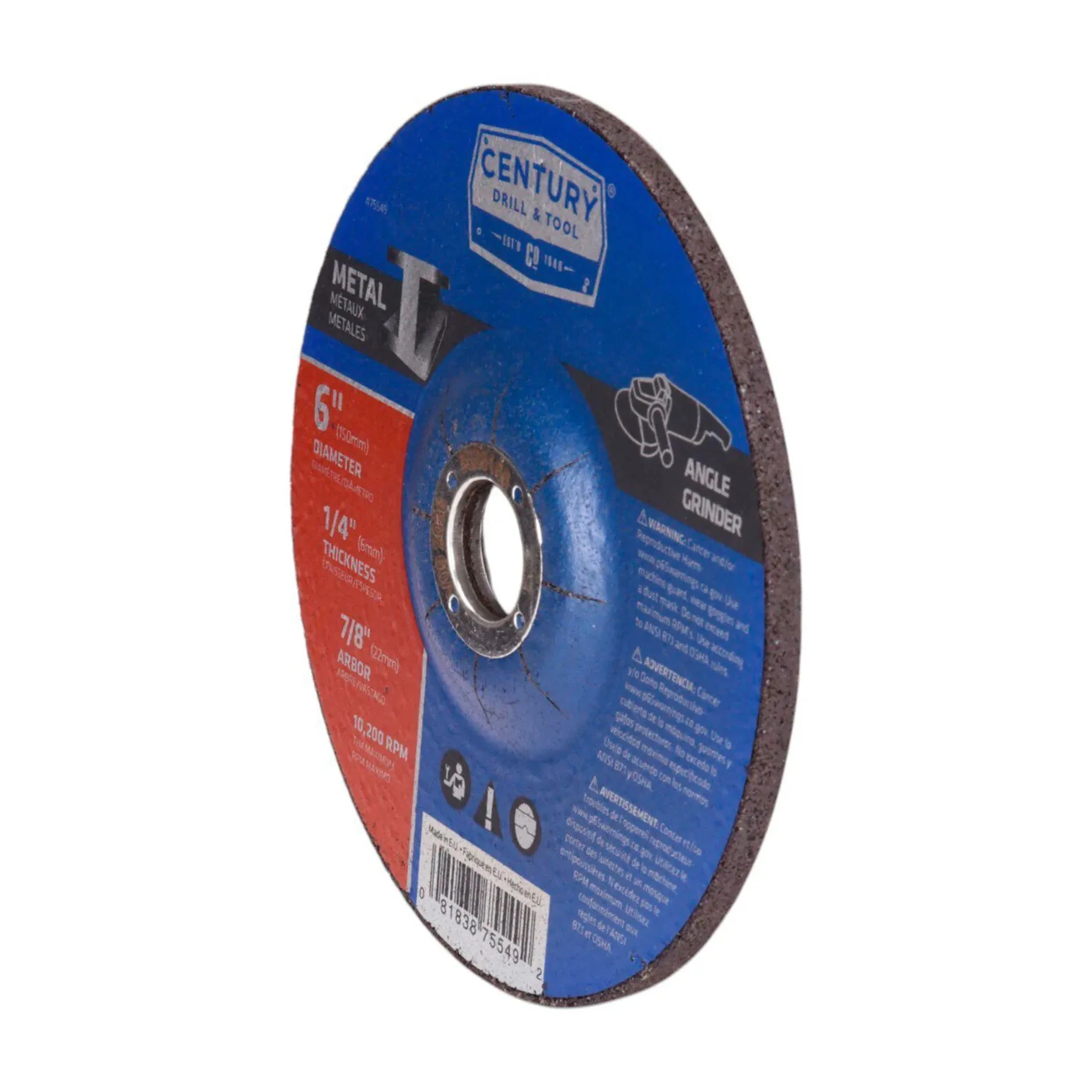 Type 27 aluminum oxide depressed center grinding wheel, 6 in. x 7/8 in.
