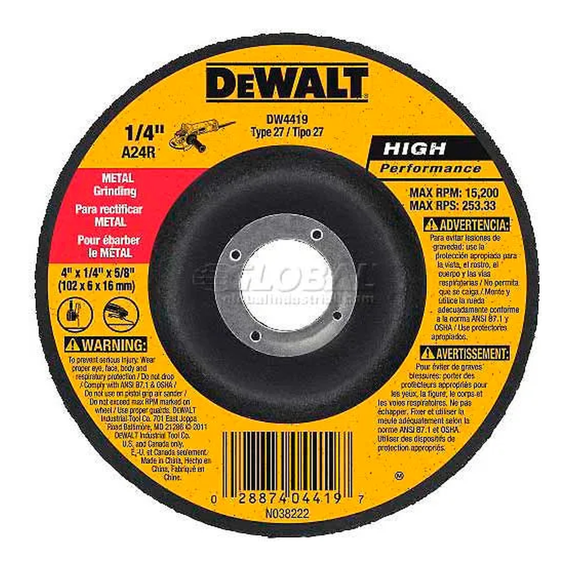 Type 27 Metal Grinding Wheel, 7 in. Diameter, 24 Grit