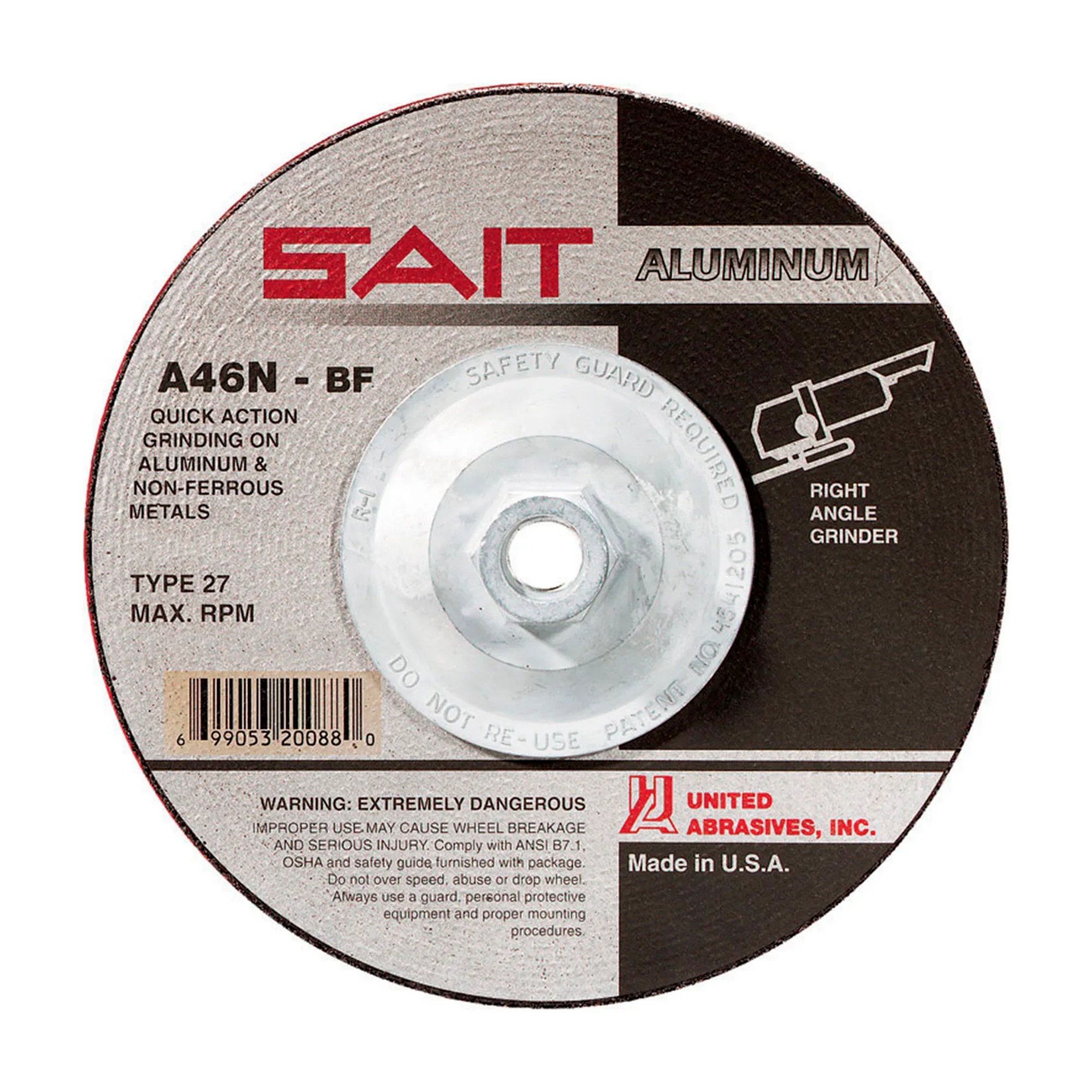 Type 27 Aluminum Oxide Depressed Center Wheel, 7 in. x 1/4 in. x 5/8-11