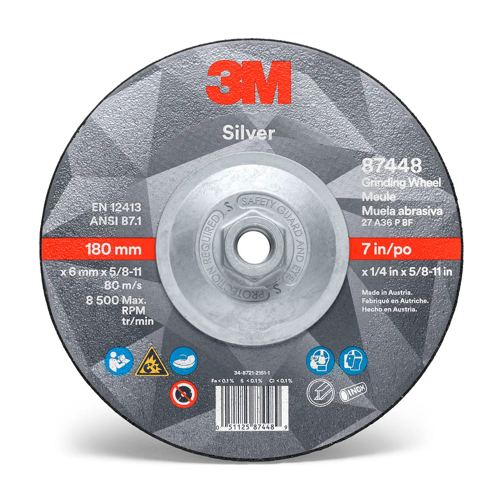 7 inch Type 27 ceramic depressed center grinding wheel, 36 grit