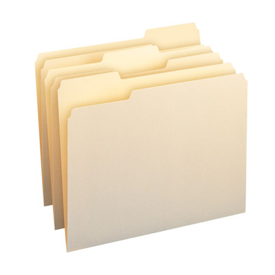 Top Tab Folder with 1/3 cut single ply tabs in assorted positions - 11 Pt. Manila - One 2" bonded fastener , position 8 - 50/box