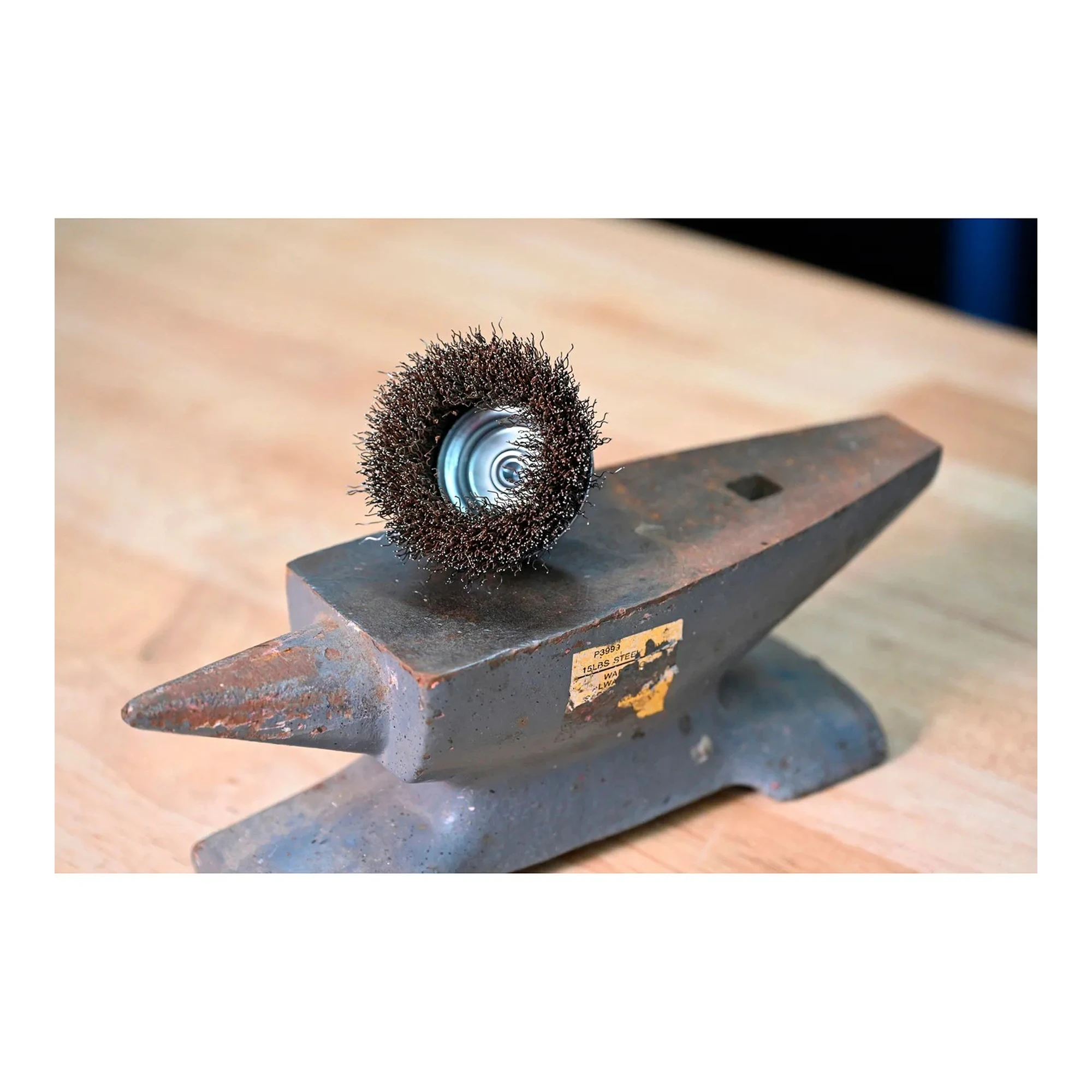 Crimped steel drill cup brush with 1/4 inch quick-change shank