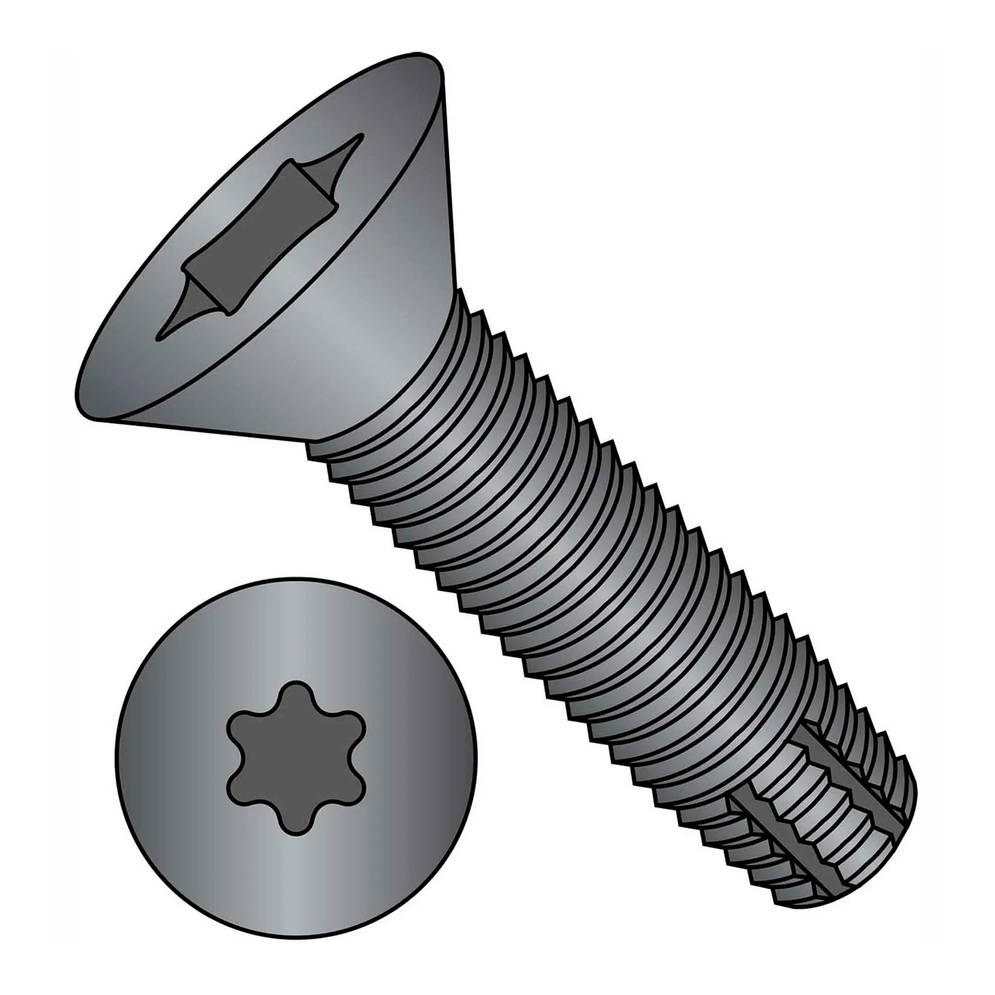 1/4-20 x 2 in. Six-Lobe Flat Head Type F Floor Board Screws, Black Phosphate, 1,000-Pack