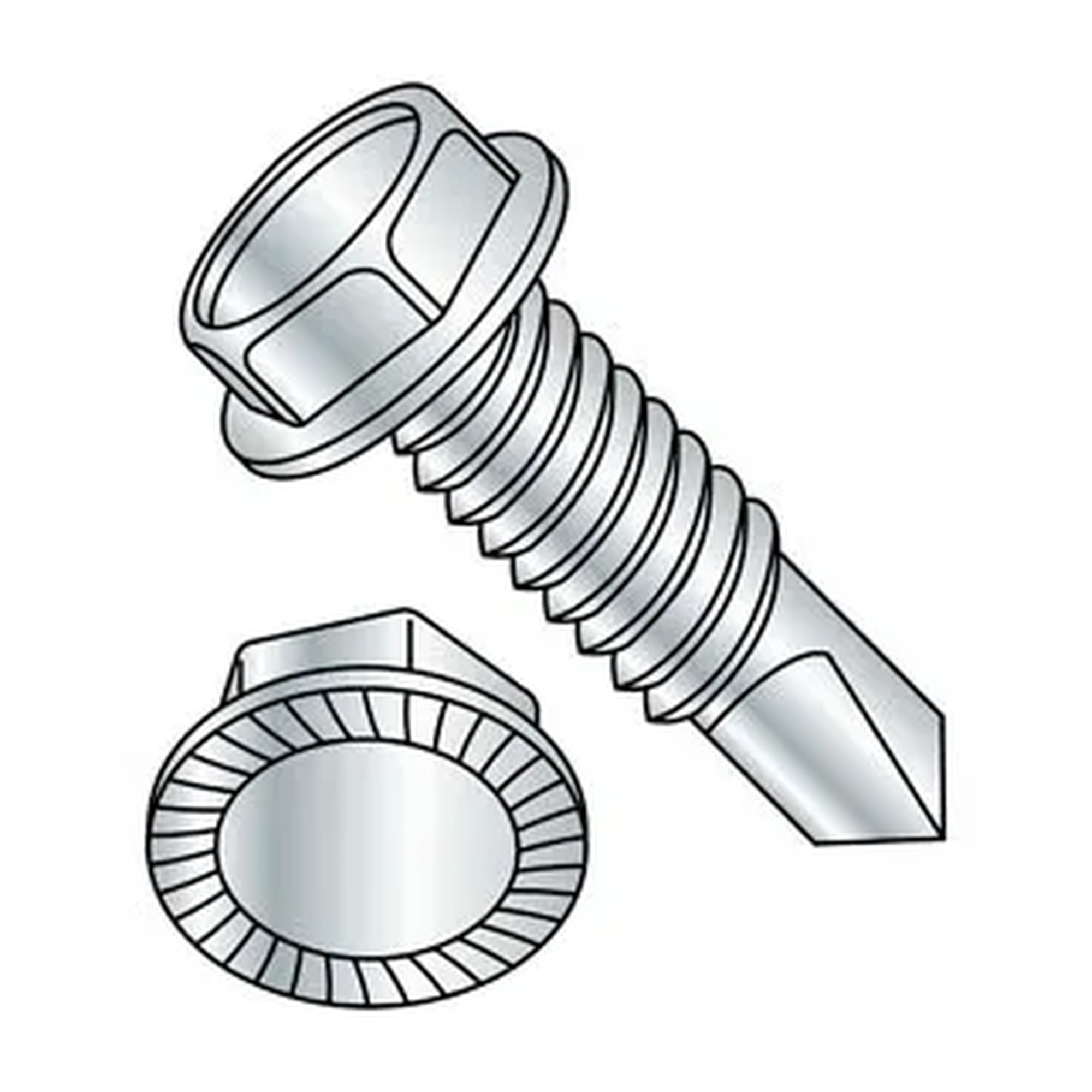 #12-14 x 2 in. Self-Drilling Indented Hex Washer Head Screws, 410 Stainless Steel, 200-Pack