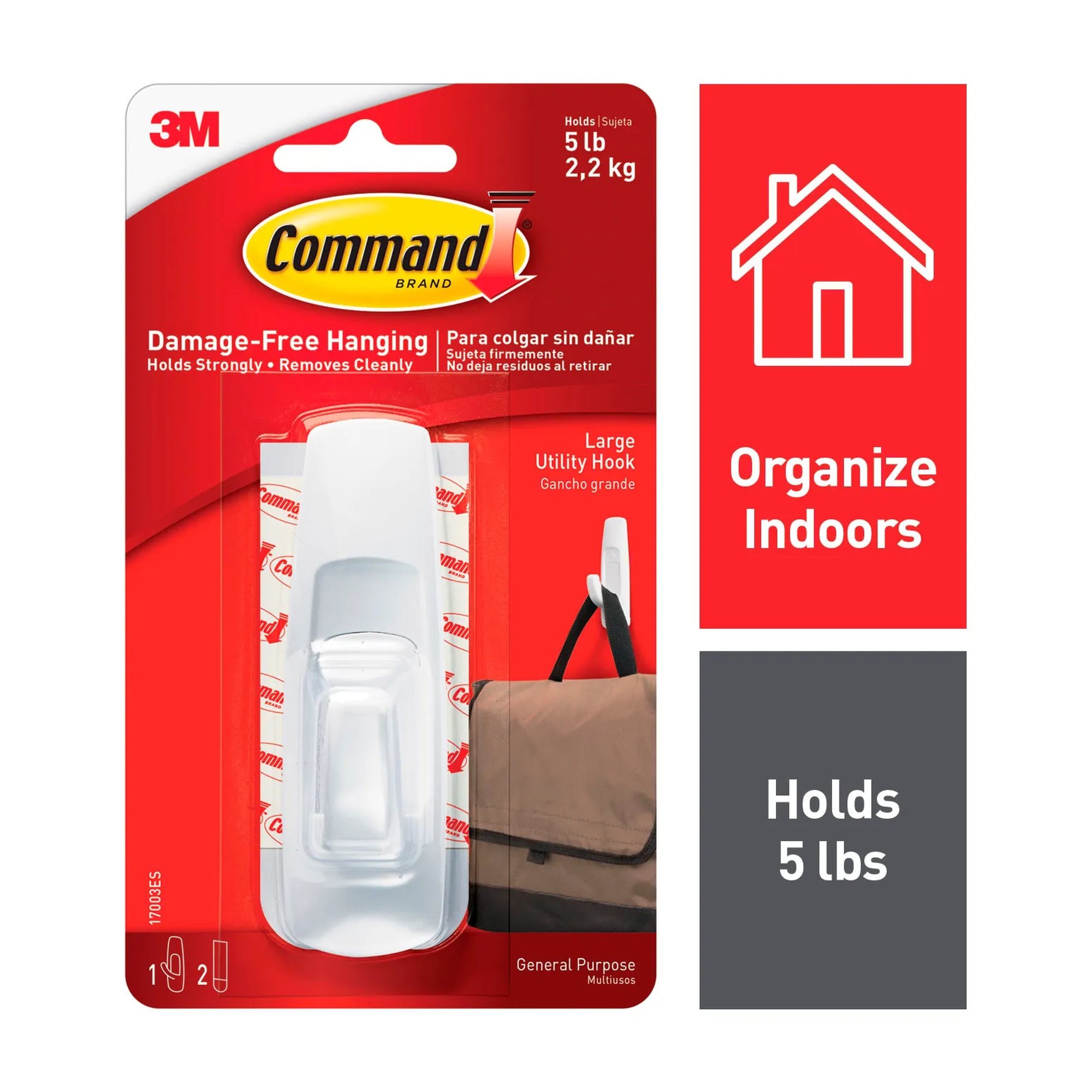 Large White Adhesive Utility Hook, 5 lb. Capacity