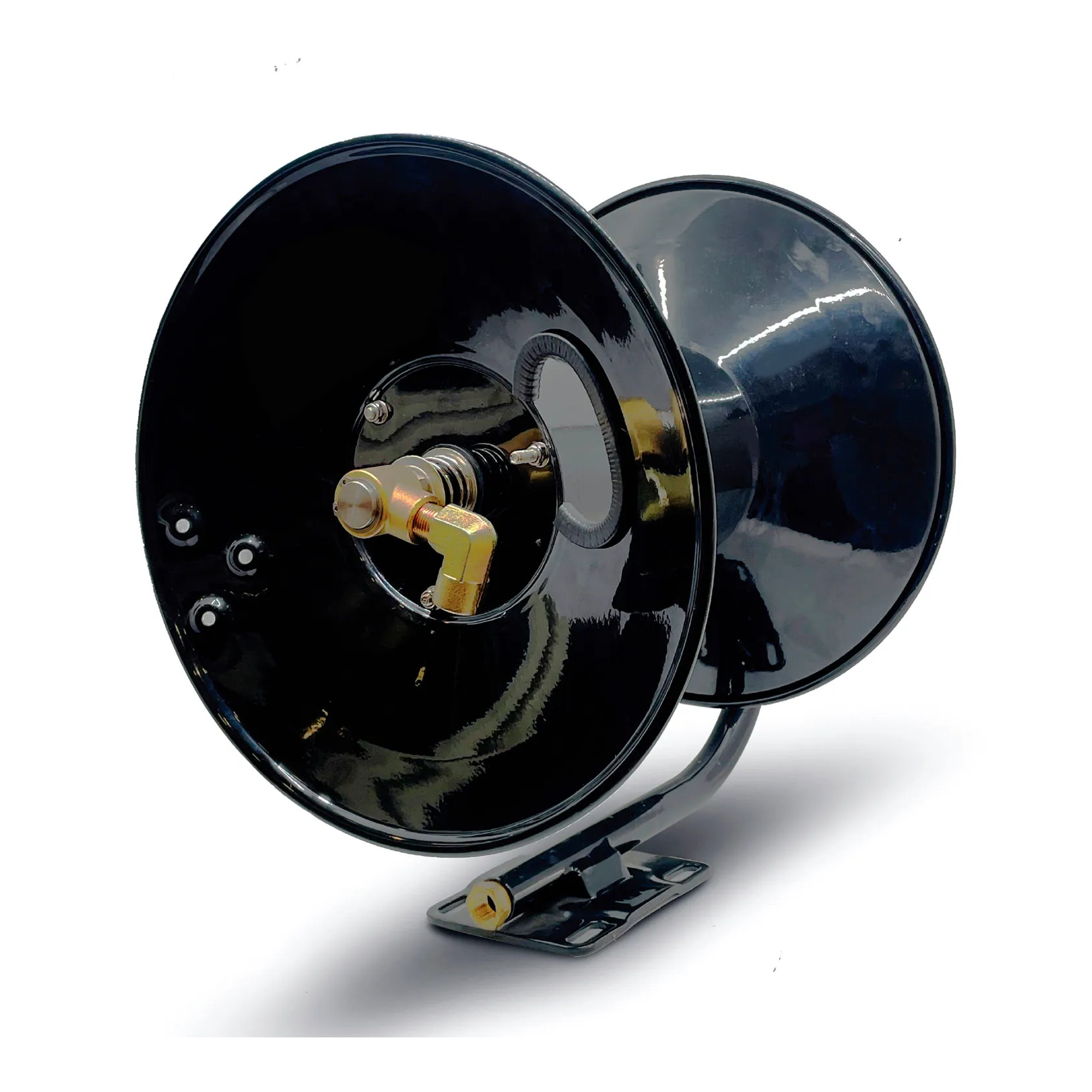 Blue steel manual pressure washer hose reel with hand crank